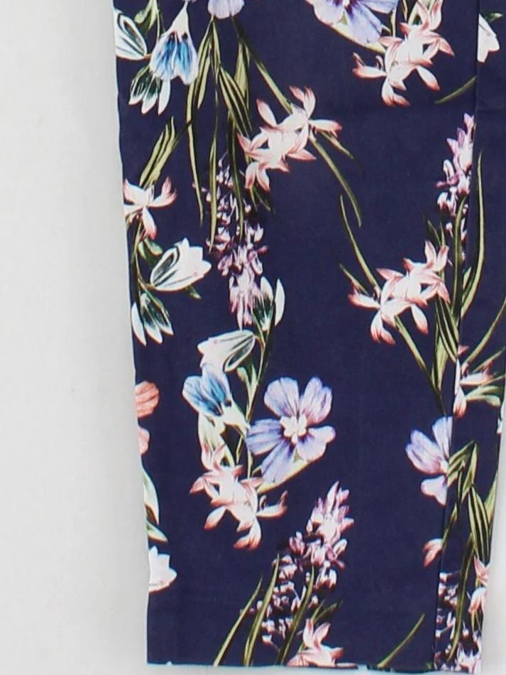 Monsoon Women's Trousers UK 8 Blue Floral Cotton with Elastane Tapered Cropped - Image 4