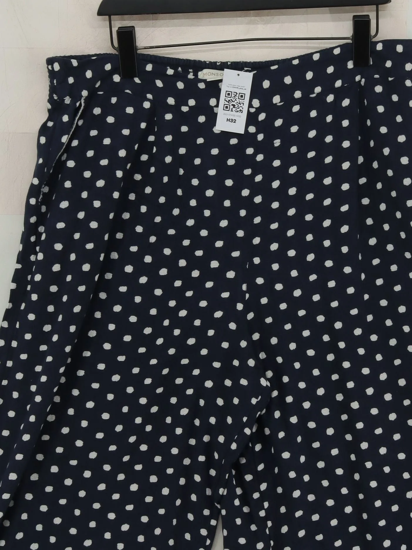 Monsoon Women's Trousers XL Blue Polkadot 100% Viscose Wide-Leg Cropped - Image 3