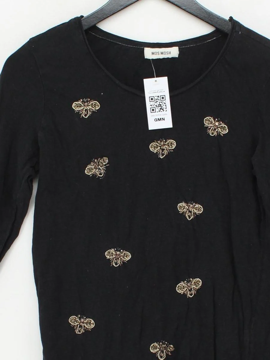 Mos Mosh Women's Top S Black 100% Cotton Long Sleeve Round Neck Basic - Image 3