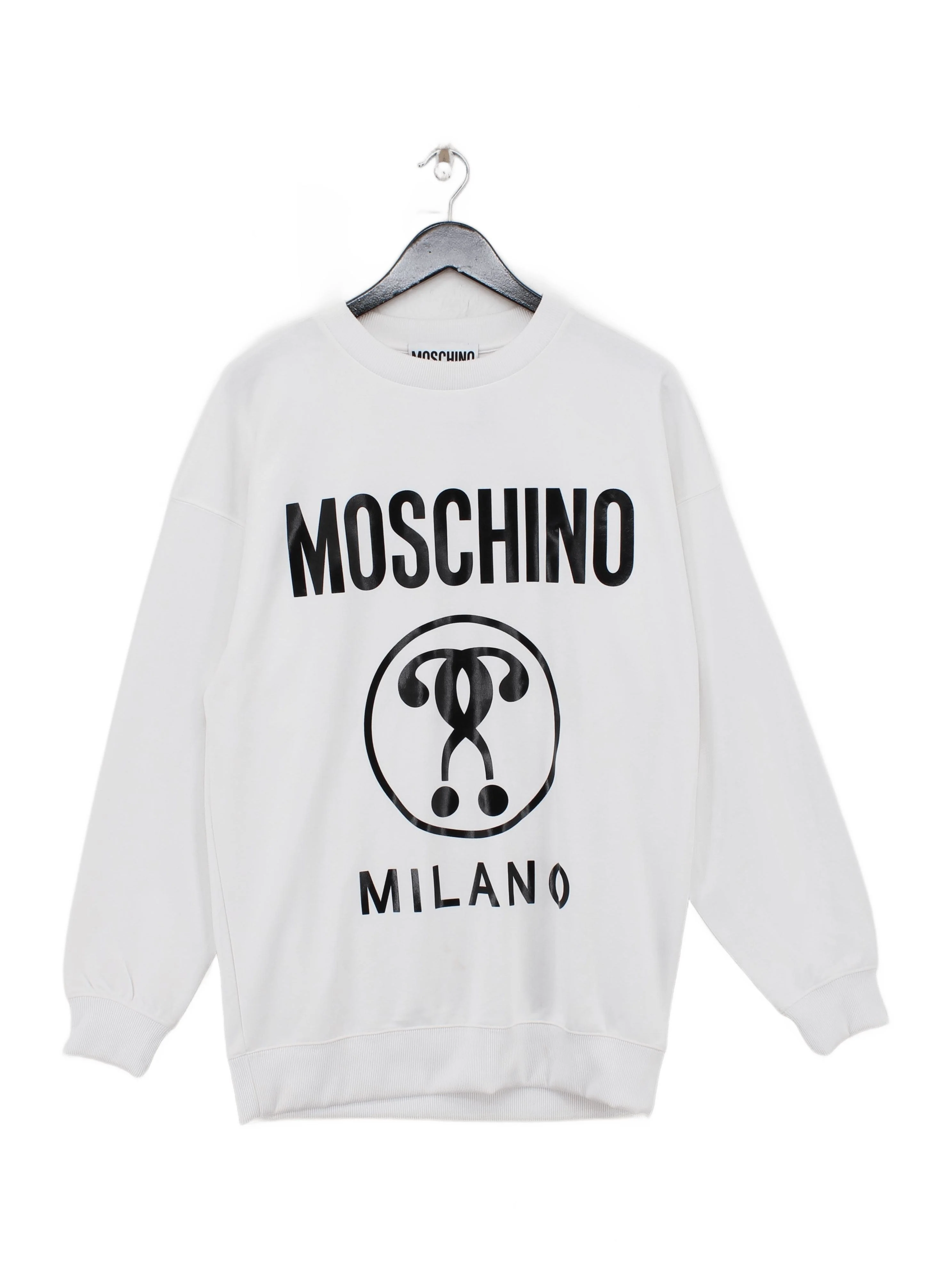 Moschino Men's Hoodie L White Graphic Polyester with Cotton Pullover