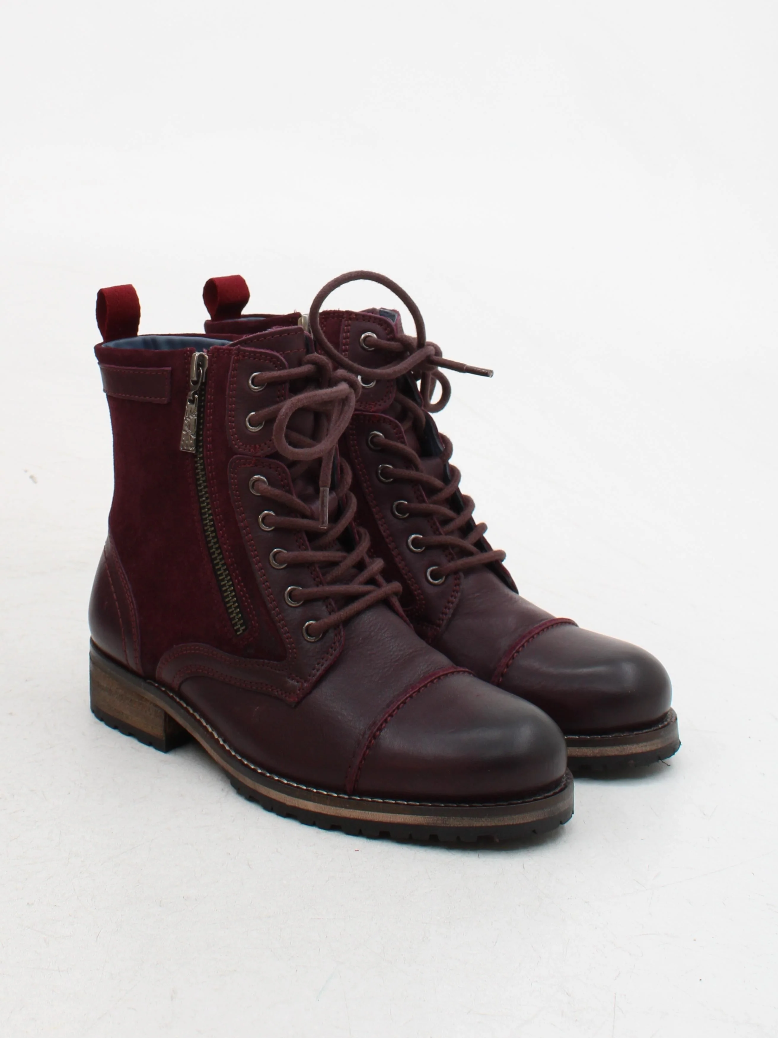 Moshulu Women's Boots UK 4 Red Leather with Suede Combat - Image 4