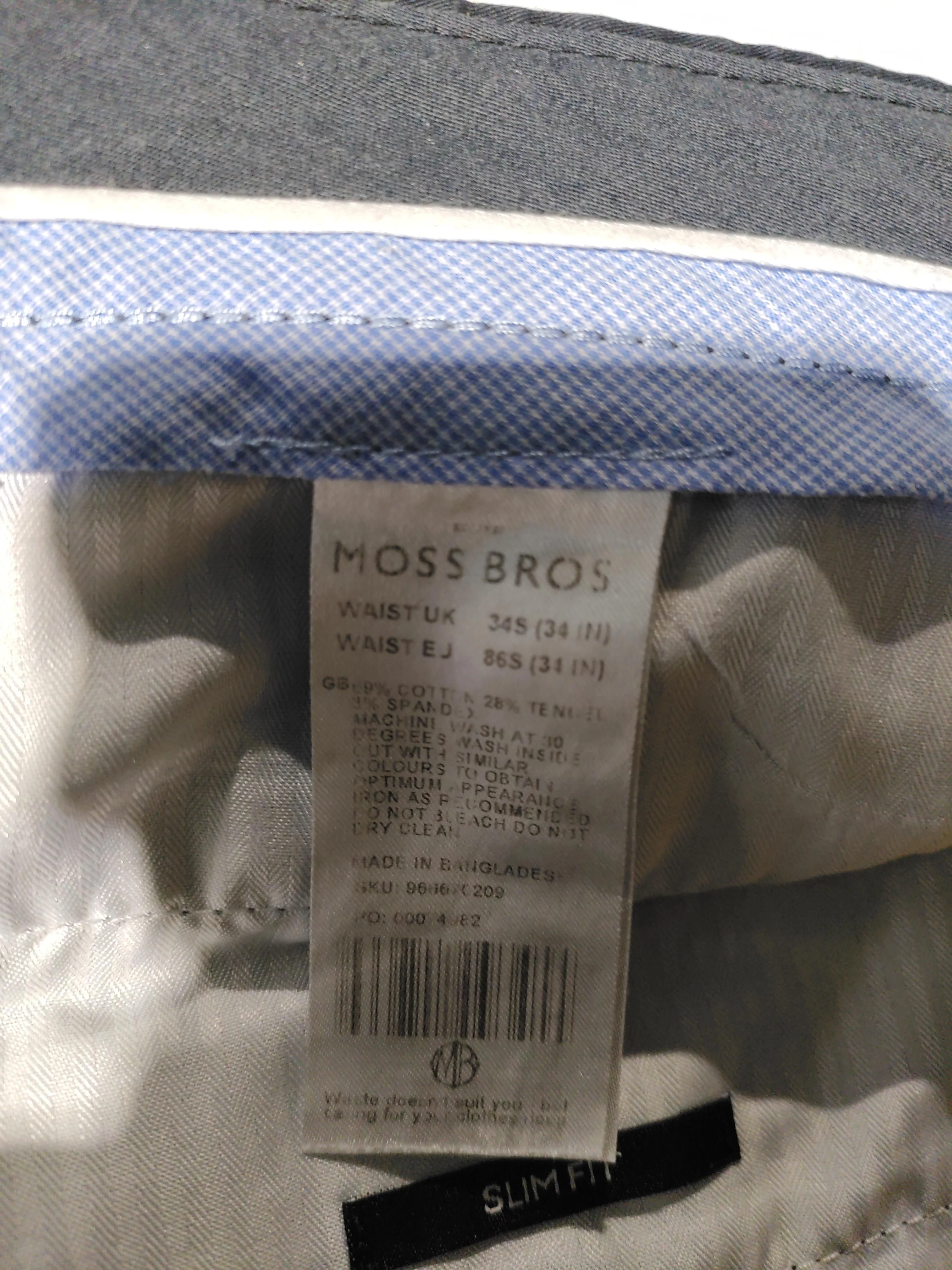 Moss Bros Men's Trousers S Blue Cotton with Lyocell Modal, Spandex Tapered Chino - Image 7
