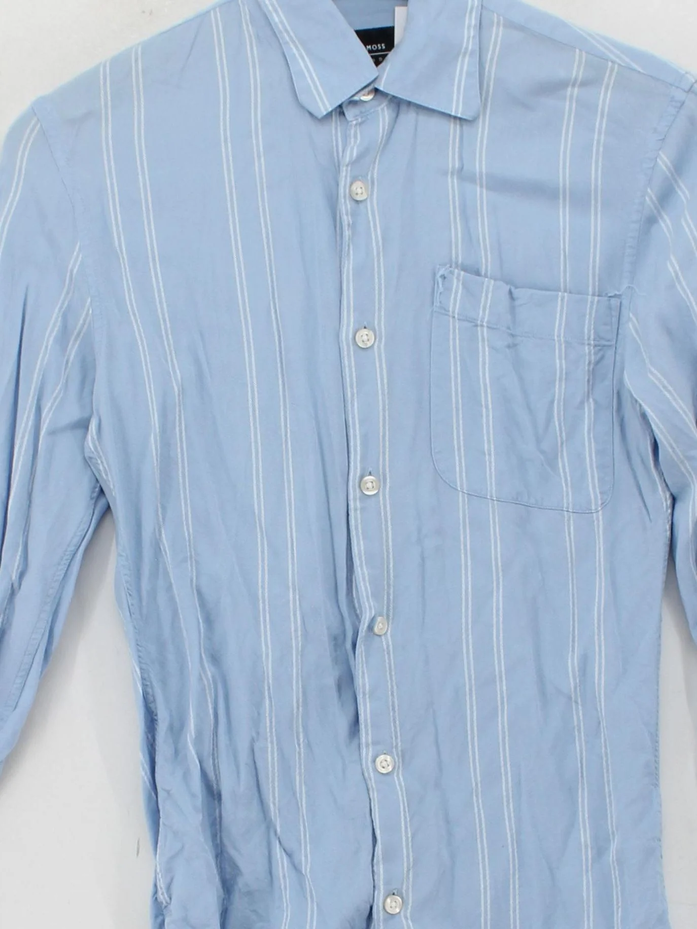 Moss London Men's Shirt XS Blue Striped 100% Lyocell Modal Basic - Image 3