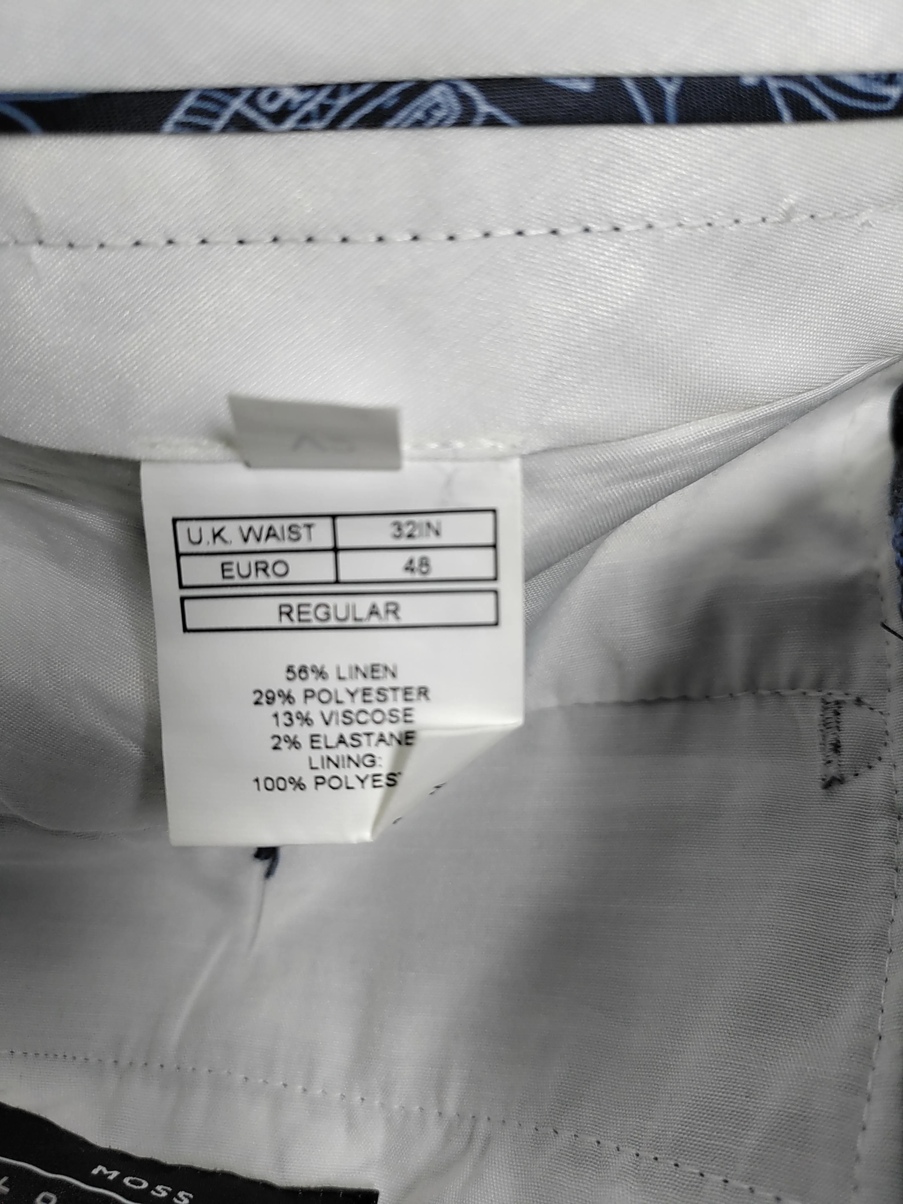 Moss London Men's Suit Trousers W 32 in Blue Linen - Image 6