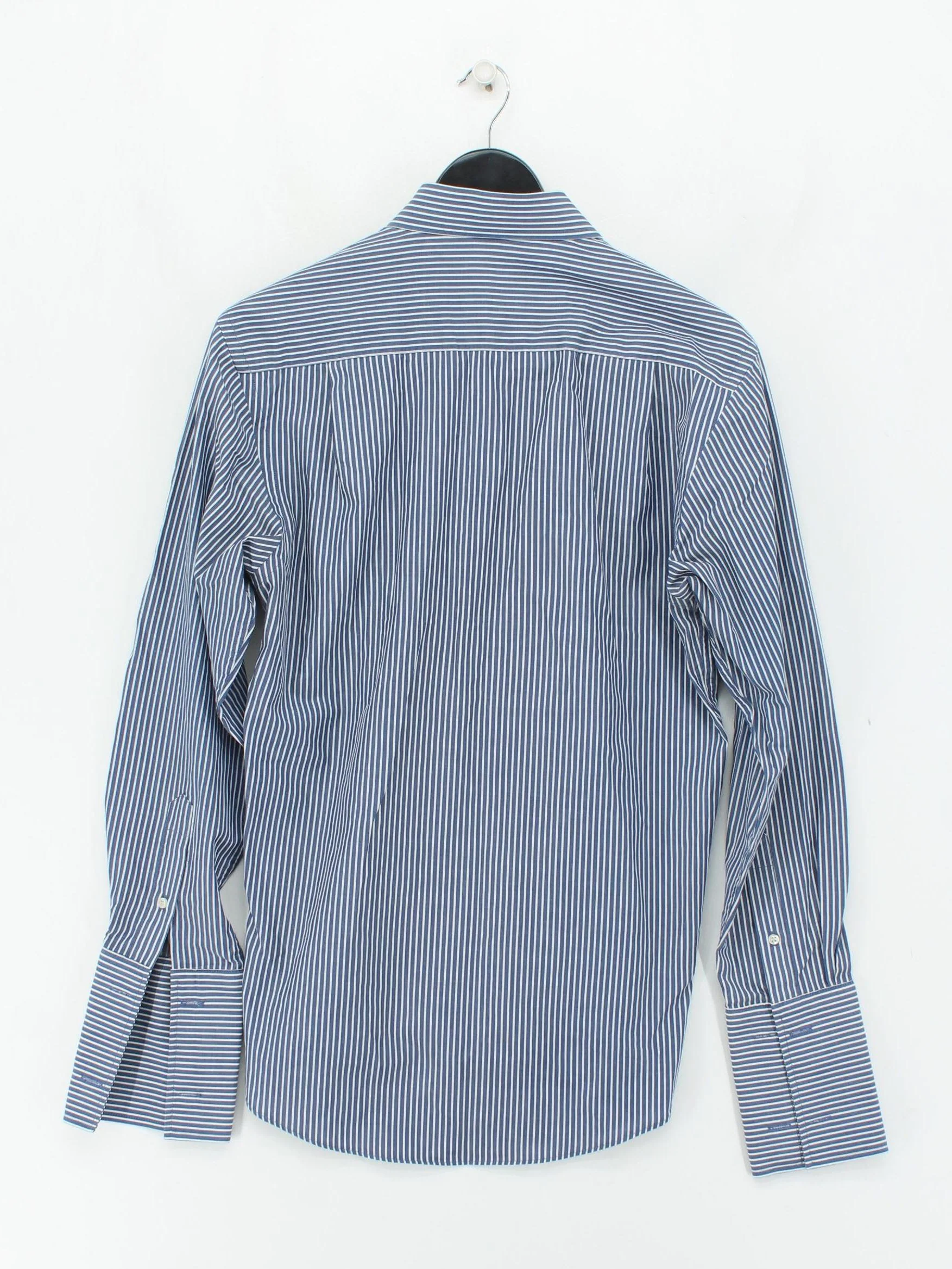 Moss Men's Shirt Collar: 15 in Blue Striped Cotton with Polyester Basic - Image 2