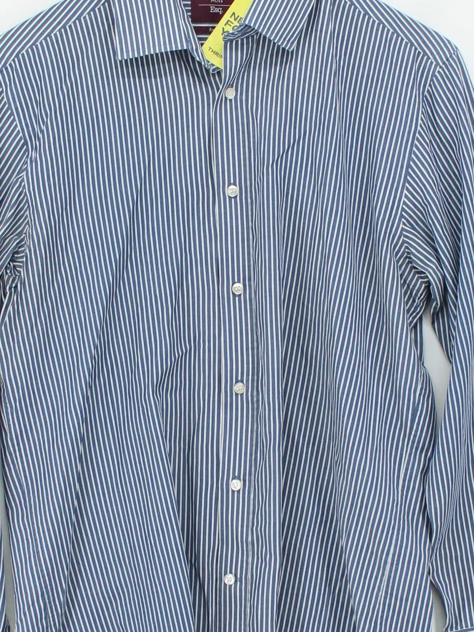 Moss Men's Shirt Collar: 15 in Blue Striped Cotton with Polyester Basic - Image 3