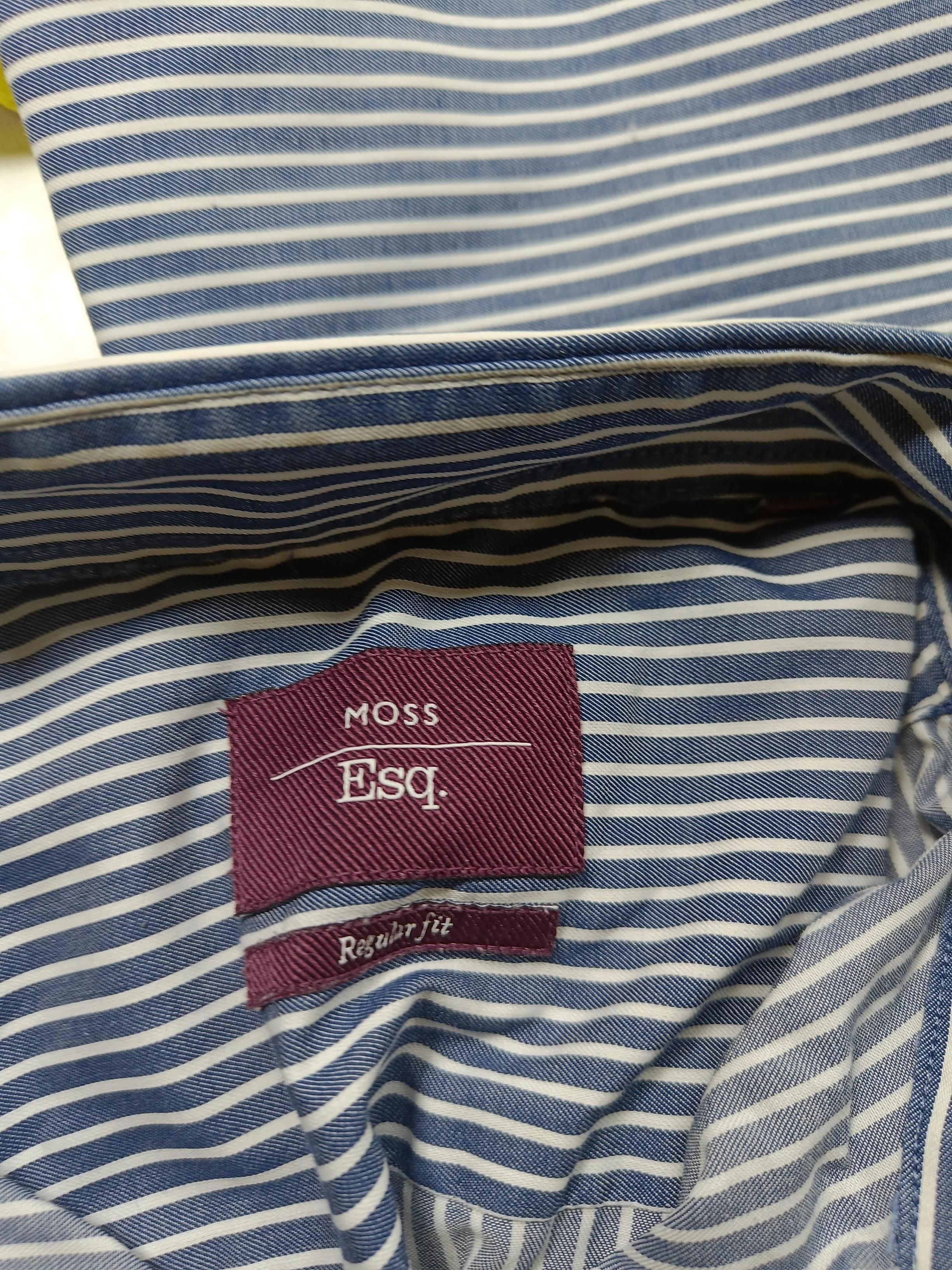 Moss Men's Shirt Collar: 15 in Blue Striped Cotton with Polyester Basic - Image 5