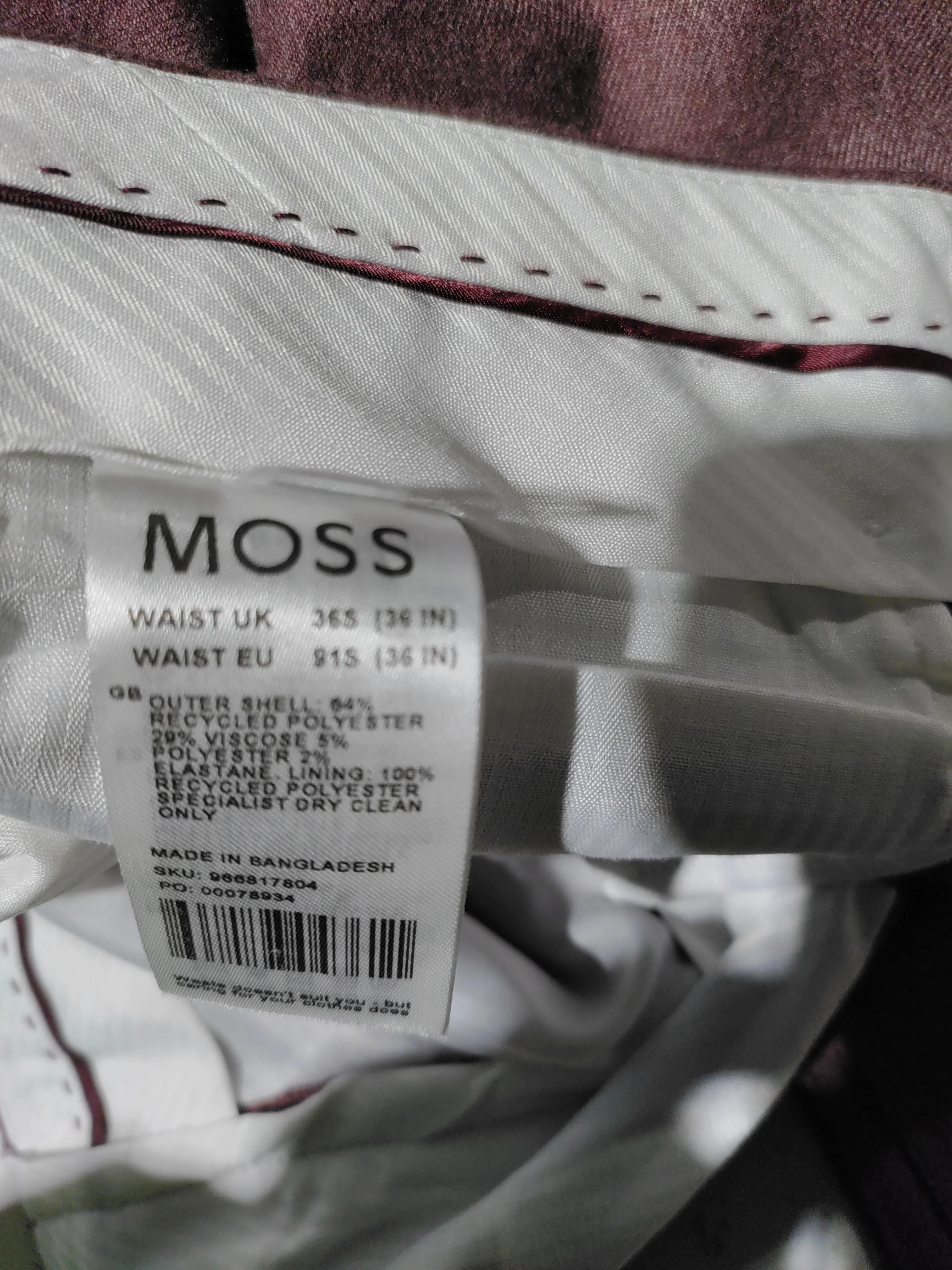 Moss Men's Trousers W 36 in Red Polyester with Viscose, Elastane Skinny Chino - Image 6