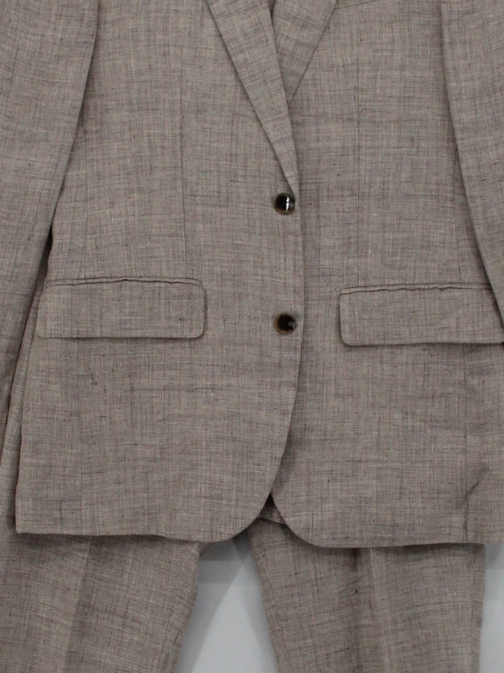 Moss Men's Two Piece Suit Chest: 46 in Tan Linen with Polyester 2 Piece - Image 3