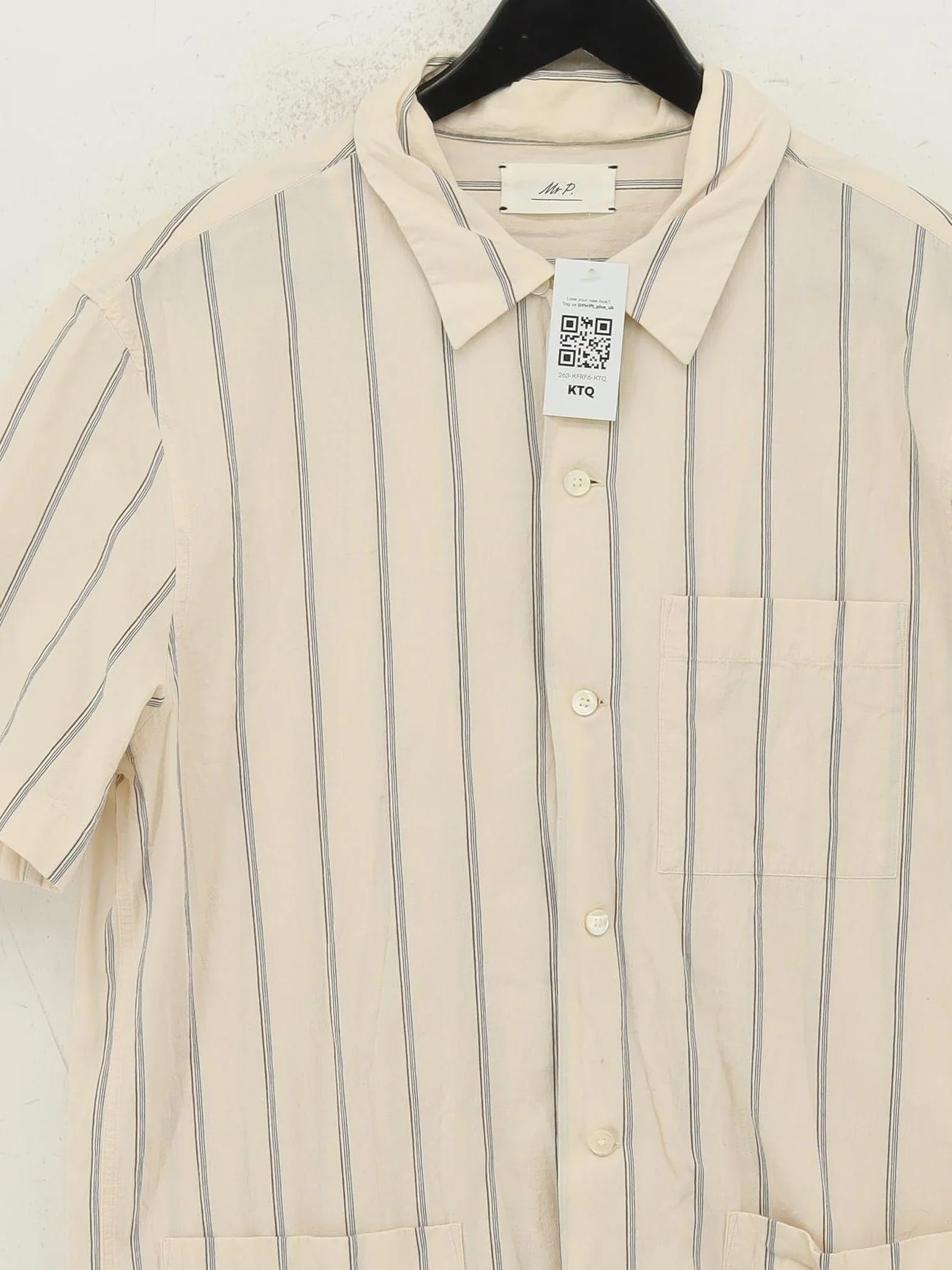 Mr P. Men's Shirt XL Cream Striped 100% Cotton Basic - Image 3