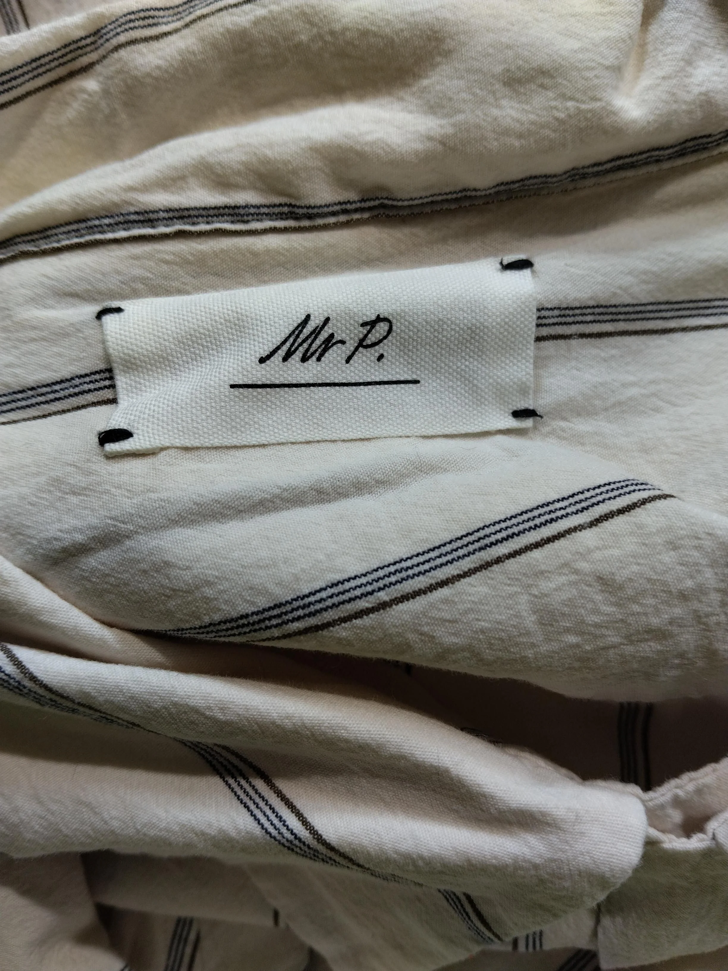 Mr P. Men's Shirt XL Cream Striped 100% Cotton Basic - Image 5