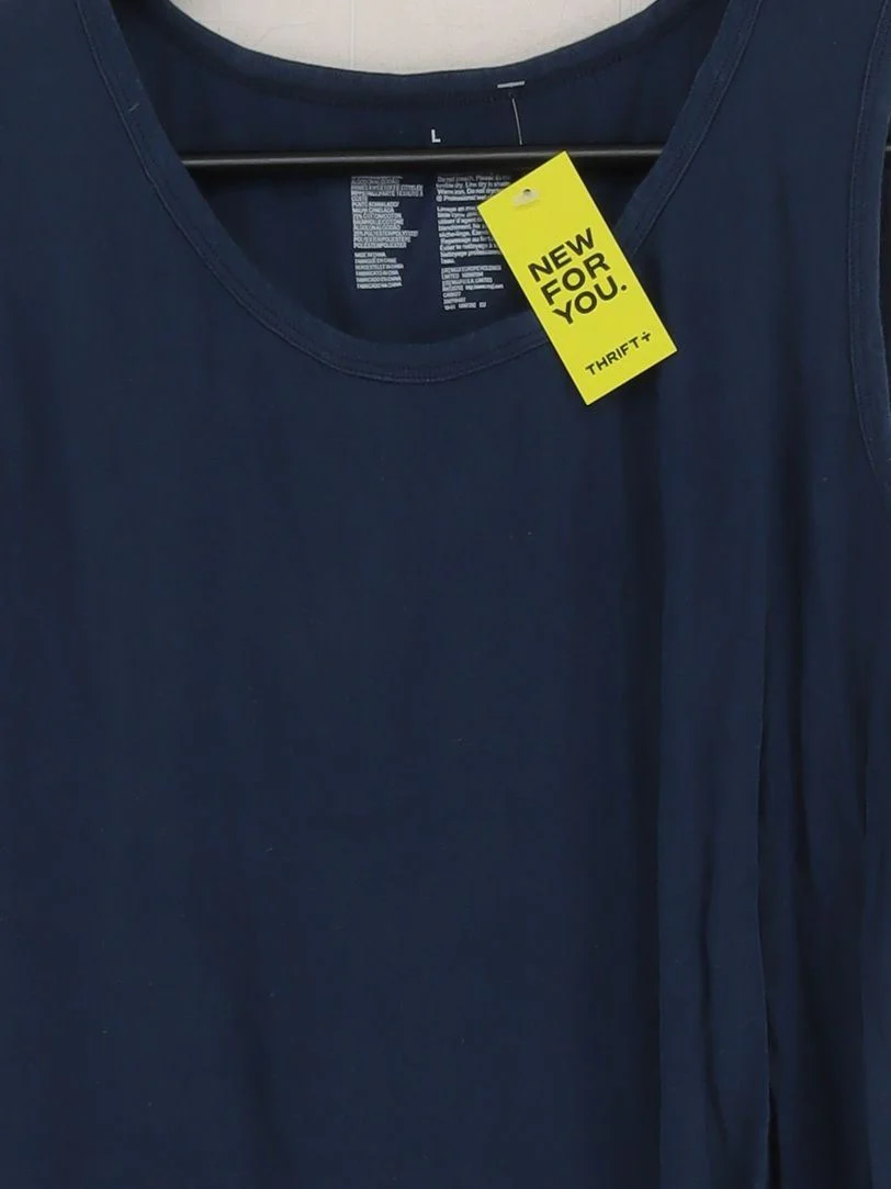 MUJI Men's T-Shirt L Blue Cotton with Polyester Sleeveless Round Neck Basic - Image 3
