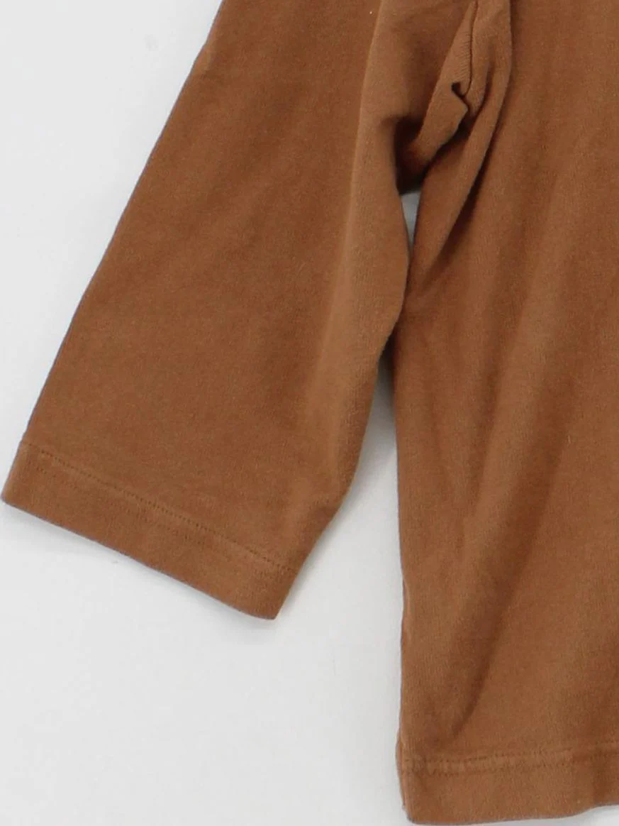 MUJI Women's Top XS Brown 100% Cotton 3/4 Sleeve Round Neck Basic - Image 4