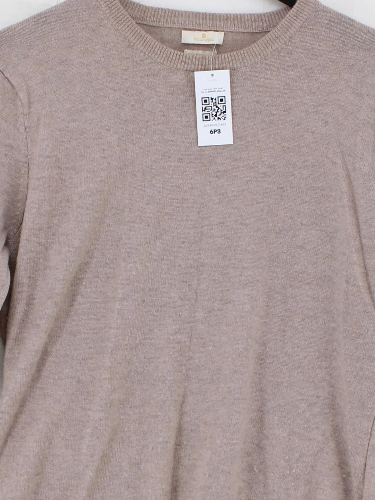 MUNROSPUN Men's Jumper L Tan 100% Wool Crew Neck Pullover - Image 3