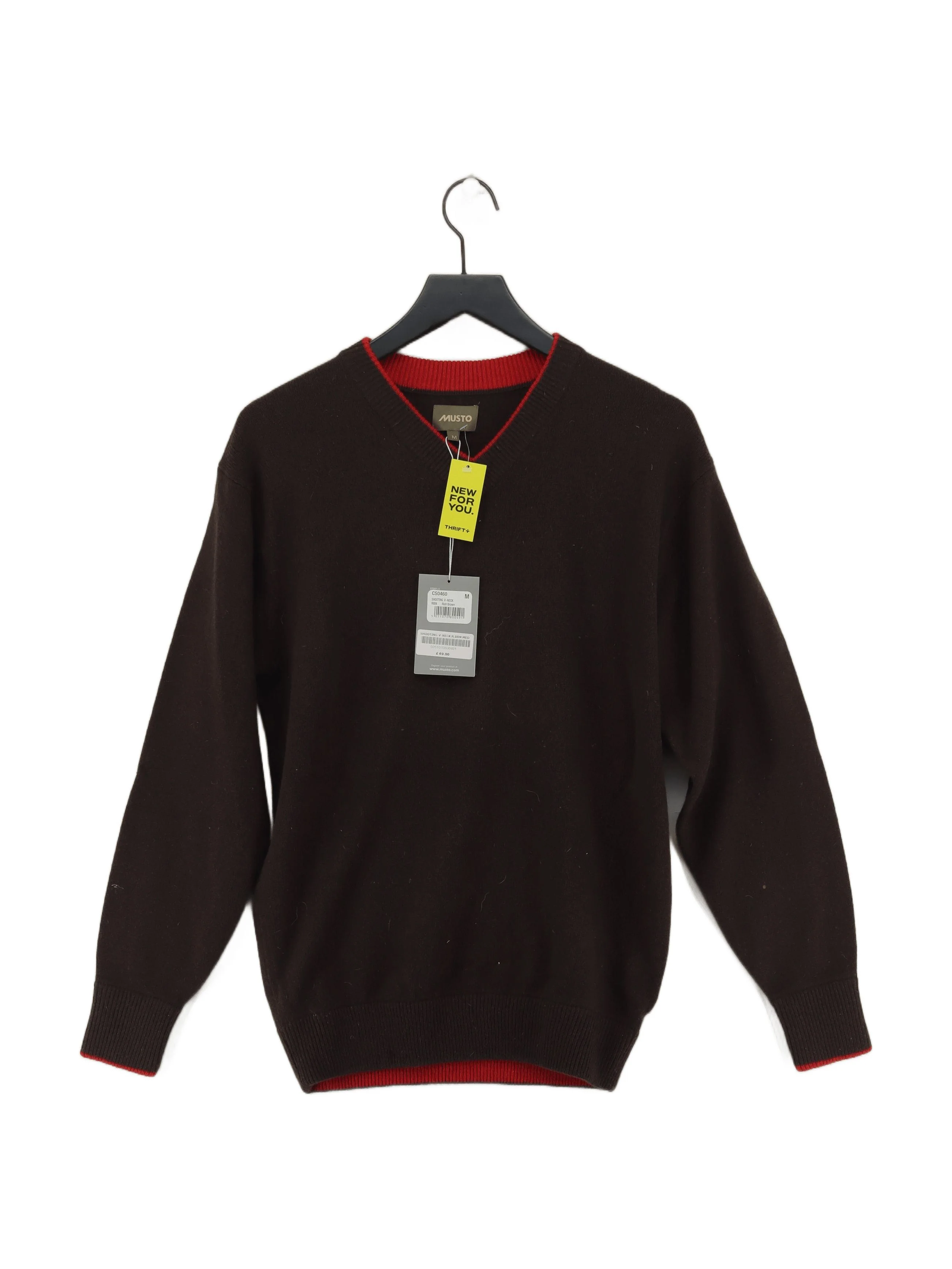 Musto Men's Jumper M Brown 100% Wool V-Neck Pullover New with tags