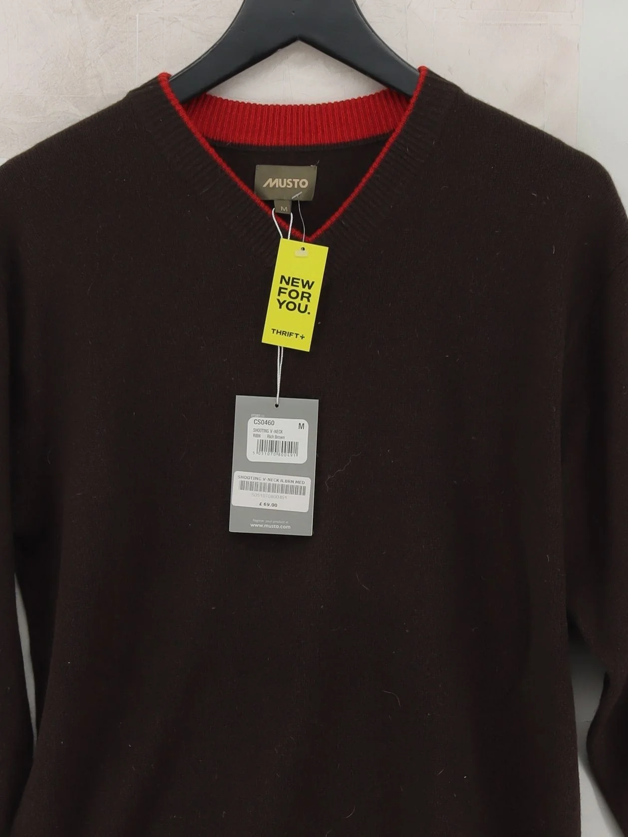 Musto Men's Jumper M Brown 100% Wool V-Neck Pullover New with tags - Image 3