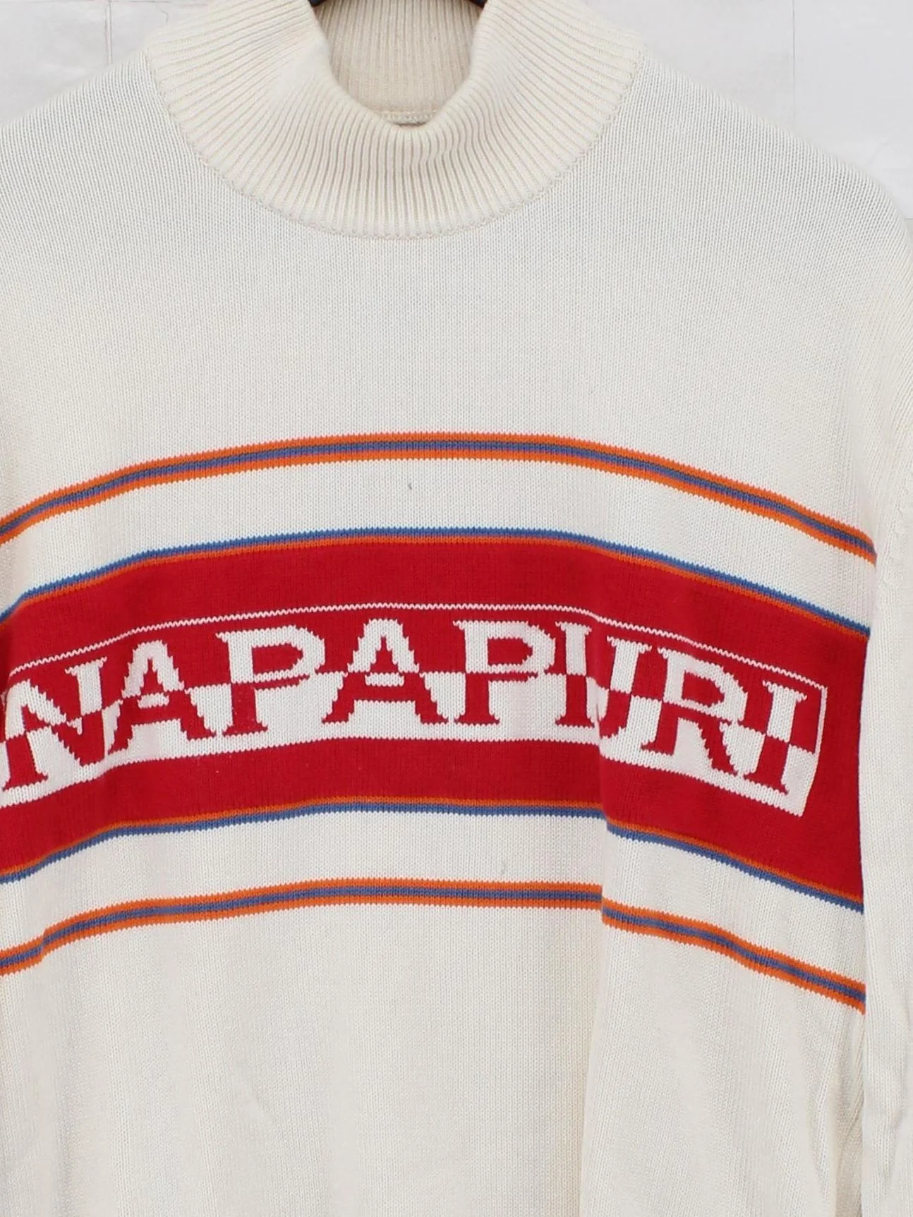 Napapijri Men's Jumper XL Cream Striped Wool with Polyamide Roll Neck Pullover - Image 3