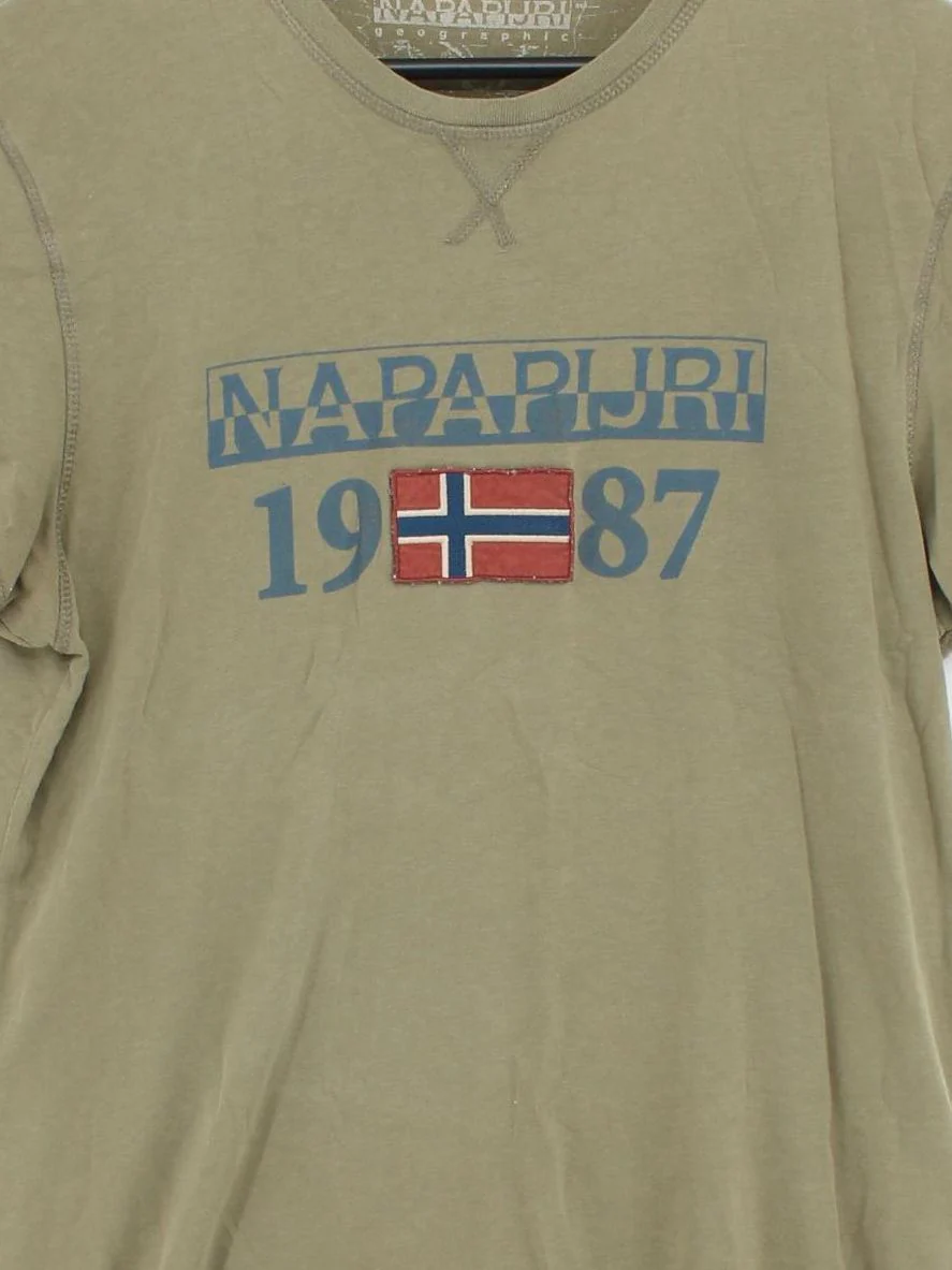 Napapijri Men's T-Shirt S Green Graphic 100% Cotton Basic - Image 3