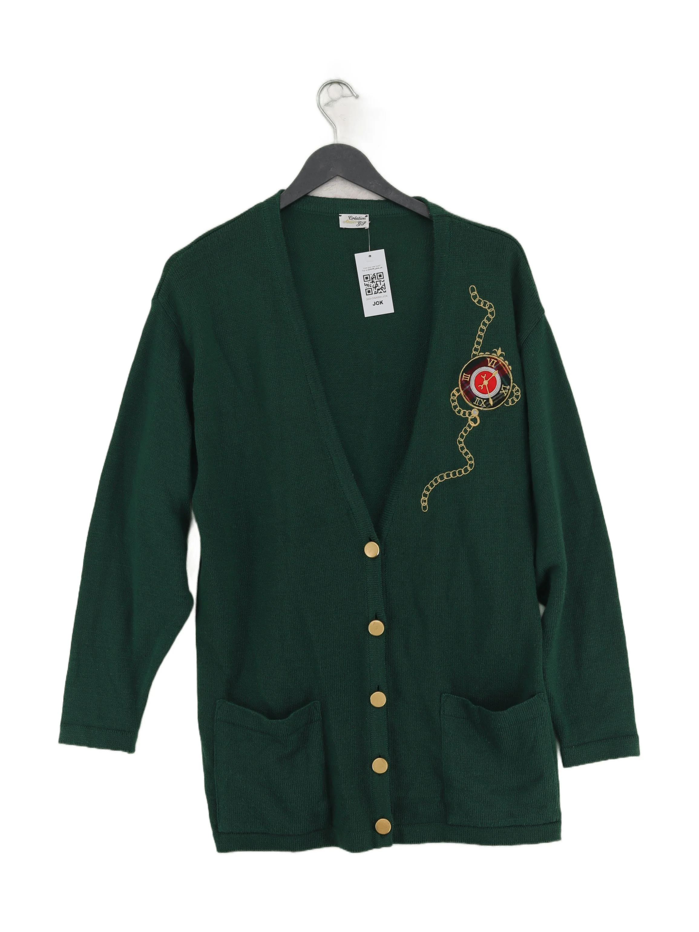 National Athletic Goods Women's Cardigan UK 12 Green 100% Wool V-Neck Cardigan
