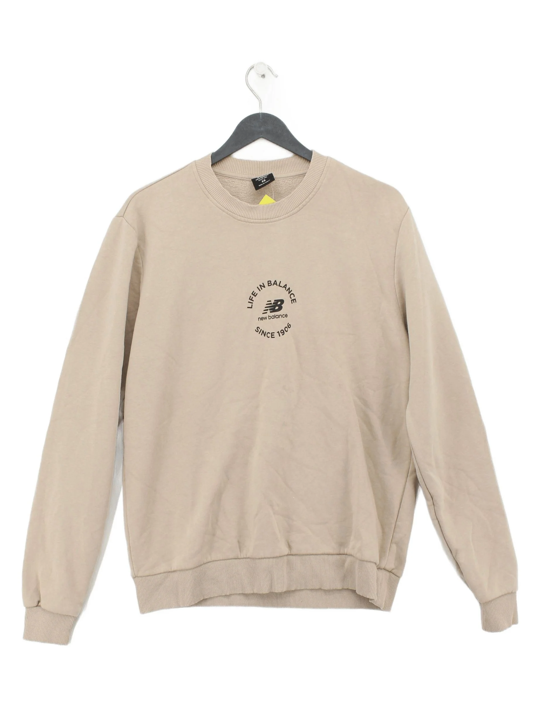 New Balance Men's Hoodie XS Tan Graphic 100% Cotton Pullover