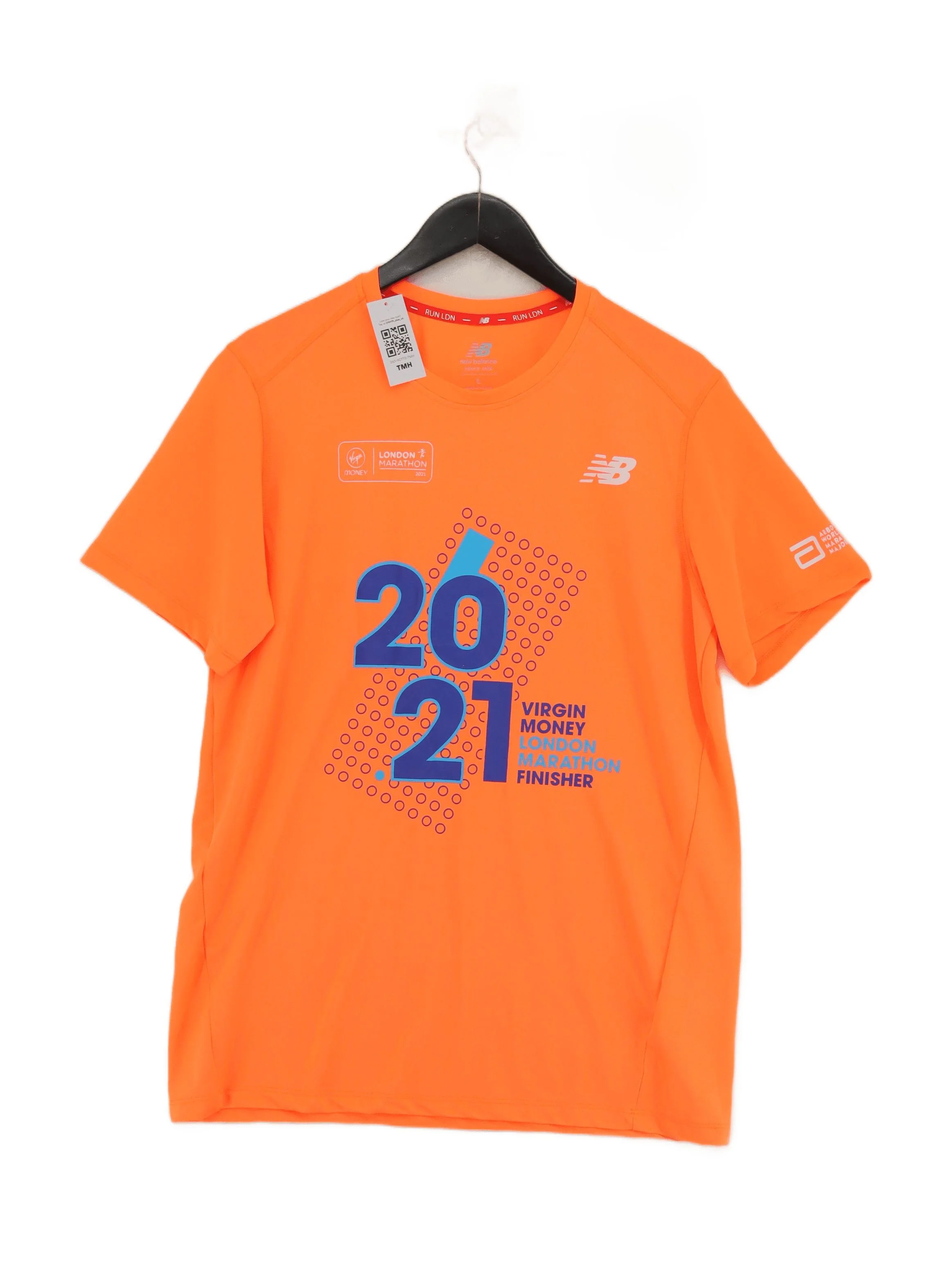 New Balance Men's T-Shirt L Orange Graphic 100% Polyester Round Neck Basic