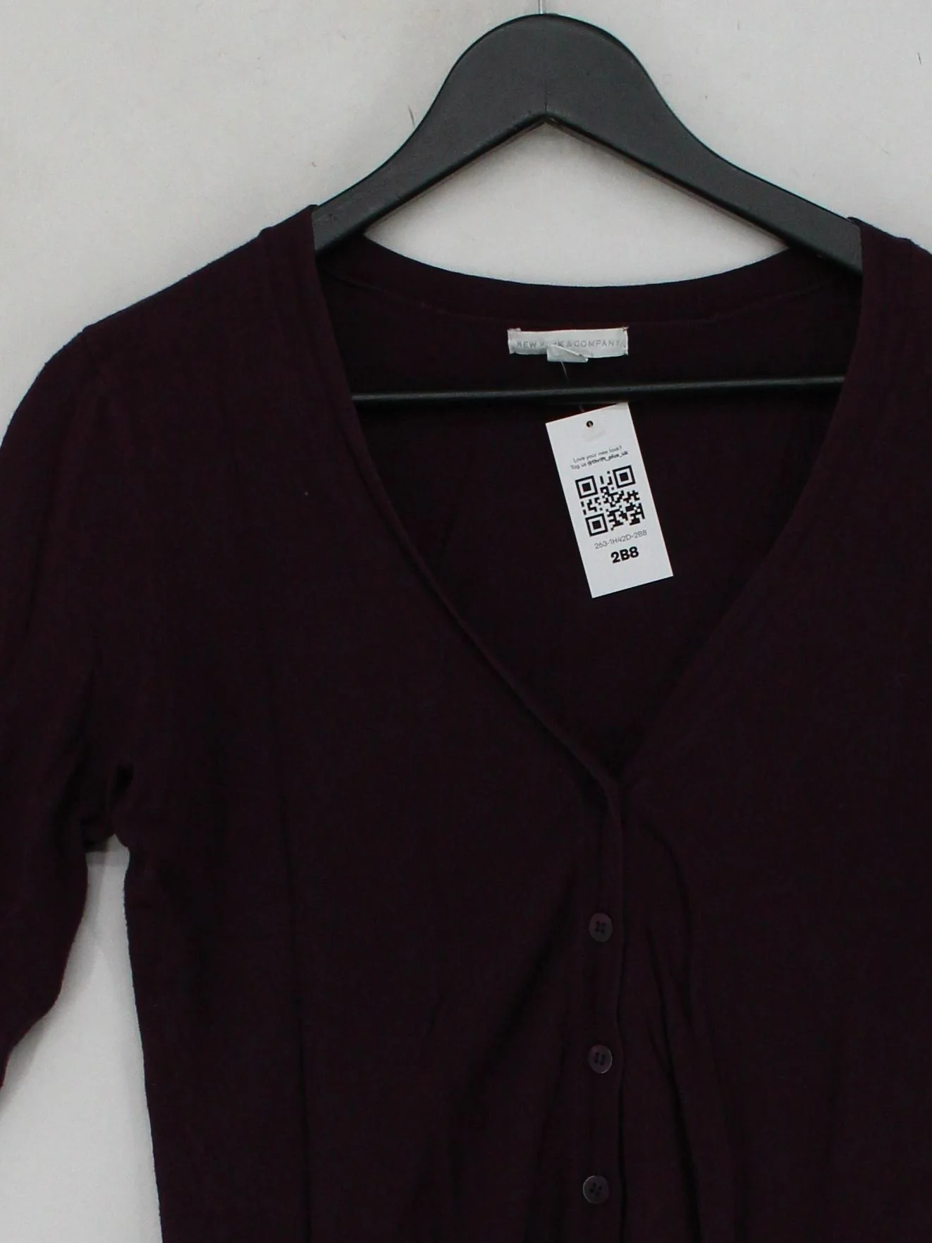 New York & Company Women's Cardigan M Purple Rayon with Nylon V-Neck Cardigan - Image 3