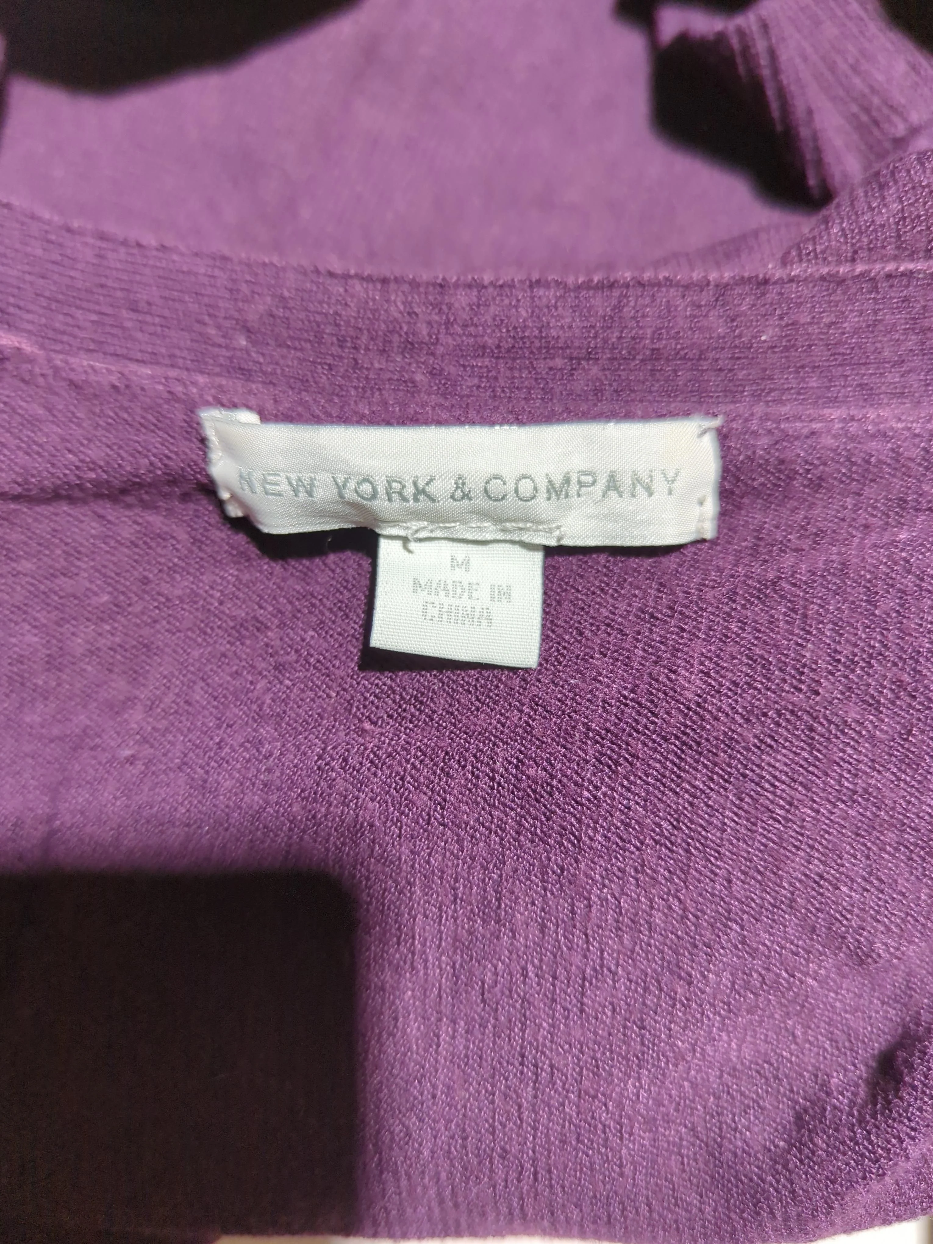 New York & Company Women's Cardigan M Purple Rayon with Nylon V-Neck Cardigan - Image 6
