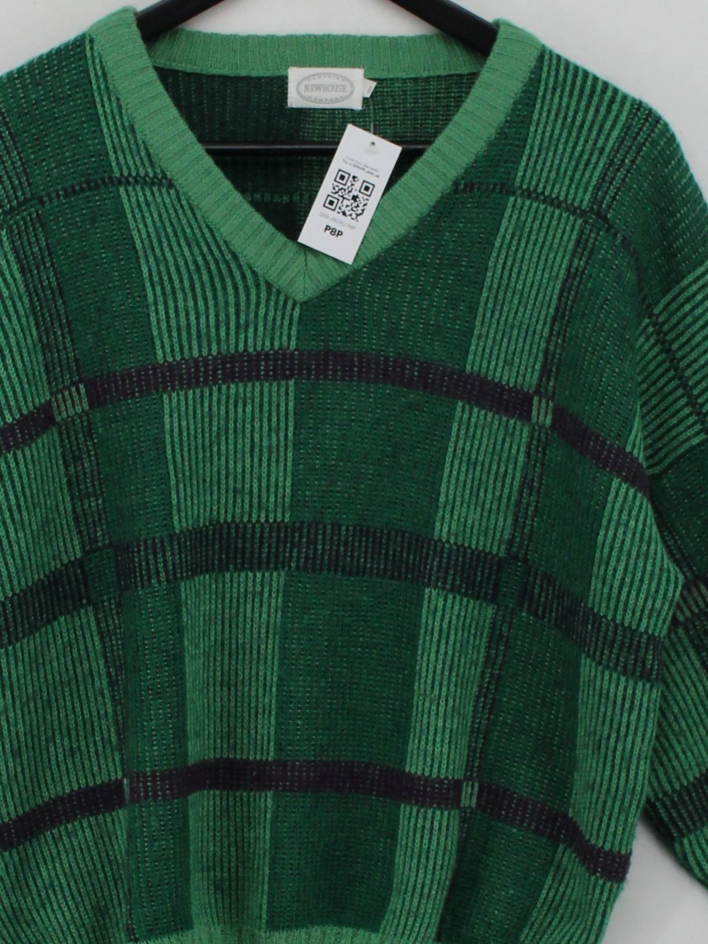 NEWHOUSE Men's Jumper S Multi Checkered Wool with Acrylic V-Neck Pullover - Image 3
