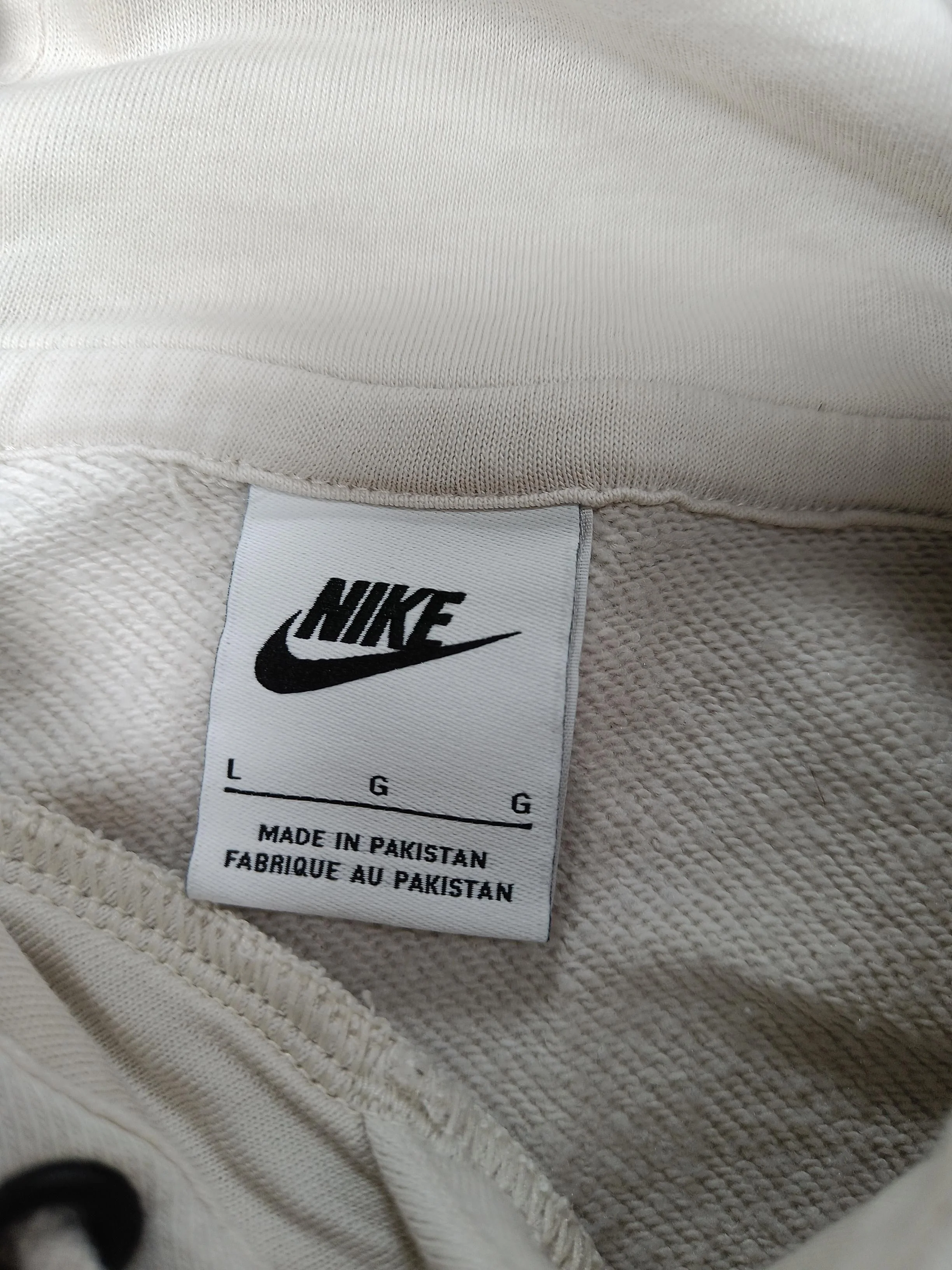 Nike Men's Hoodie L Cream Cotton with Polyester Pullover - Image 5