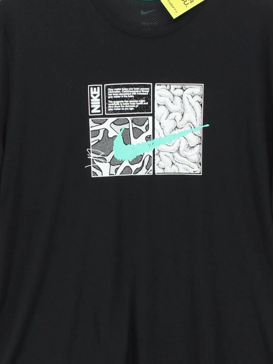 Nike Men's T-Shirt L Black Graphic 100% Polyester Round Neck Basic - Image 3