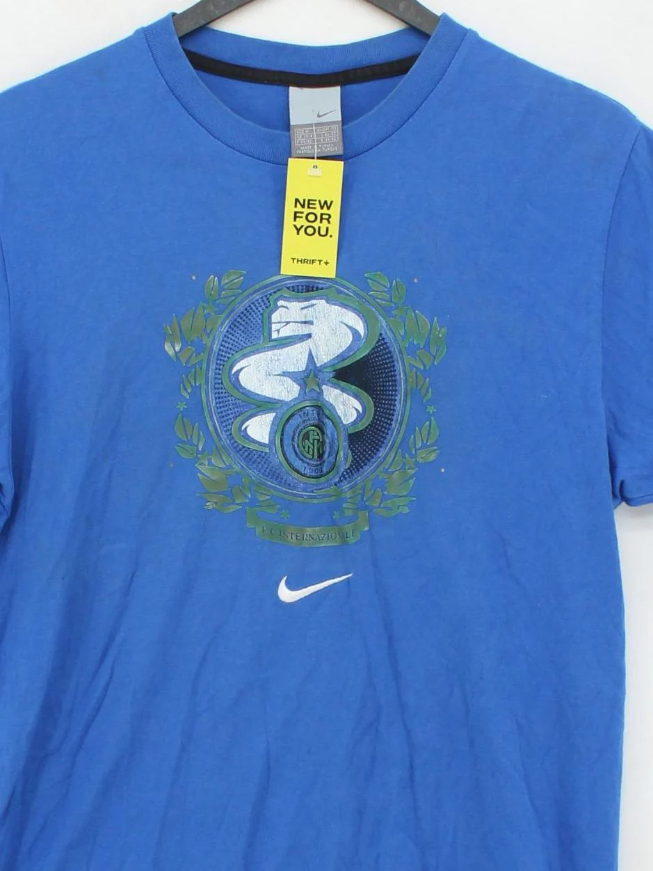 Nike Men's T-Shirt M Blue Graphic Cotton with Polyester Basic - Image 3
