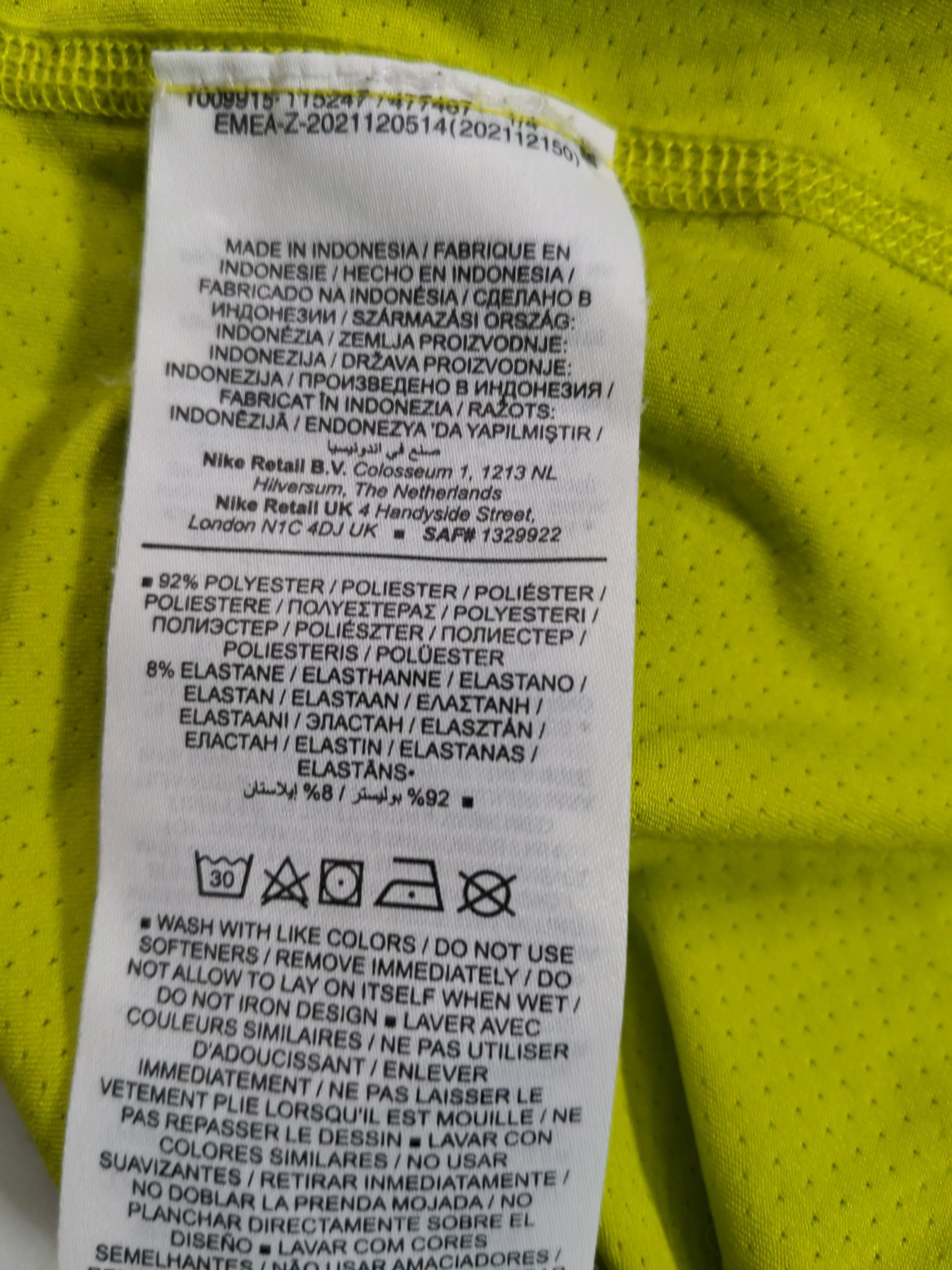 Nike Men's T-Shirt XL Yellow Polyester with Elastane Round Neck Basic - Image 6
