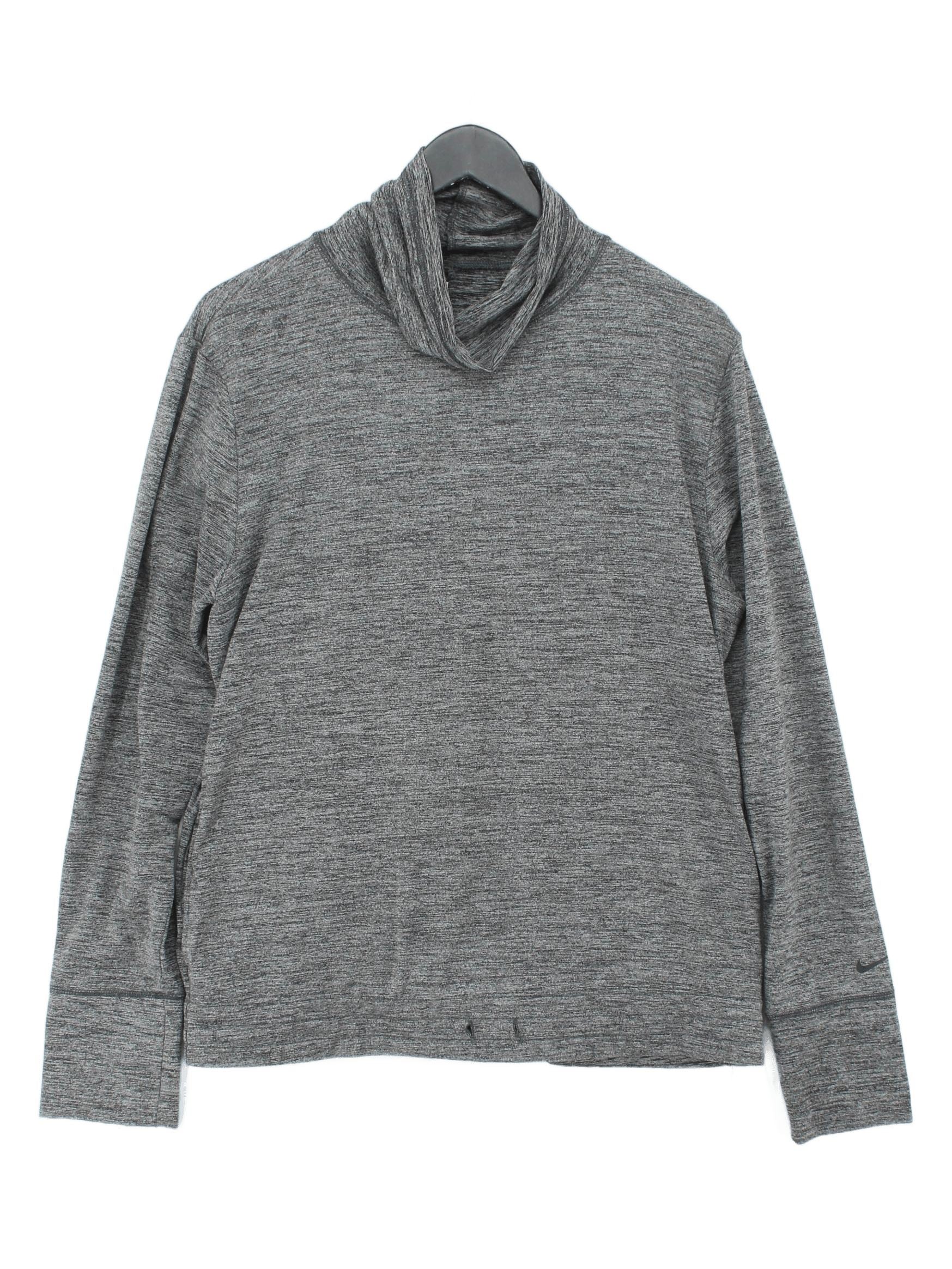 Nike Women's Hoodie L Grey Polyester with Elastane Pullover