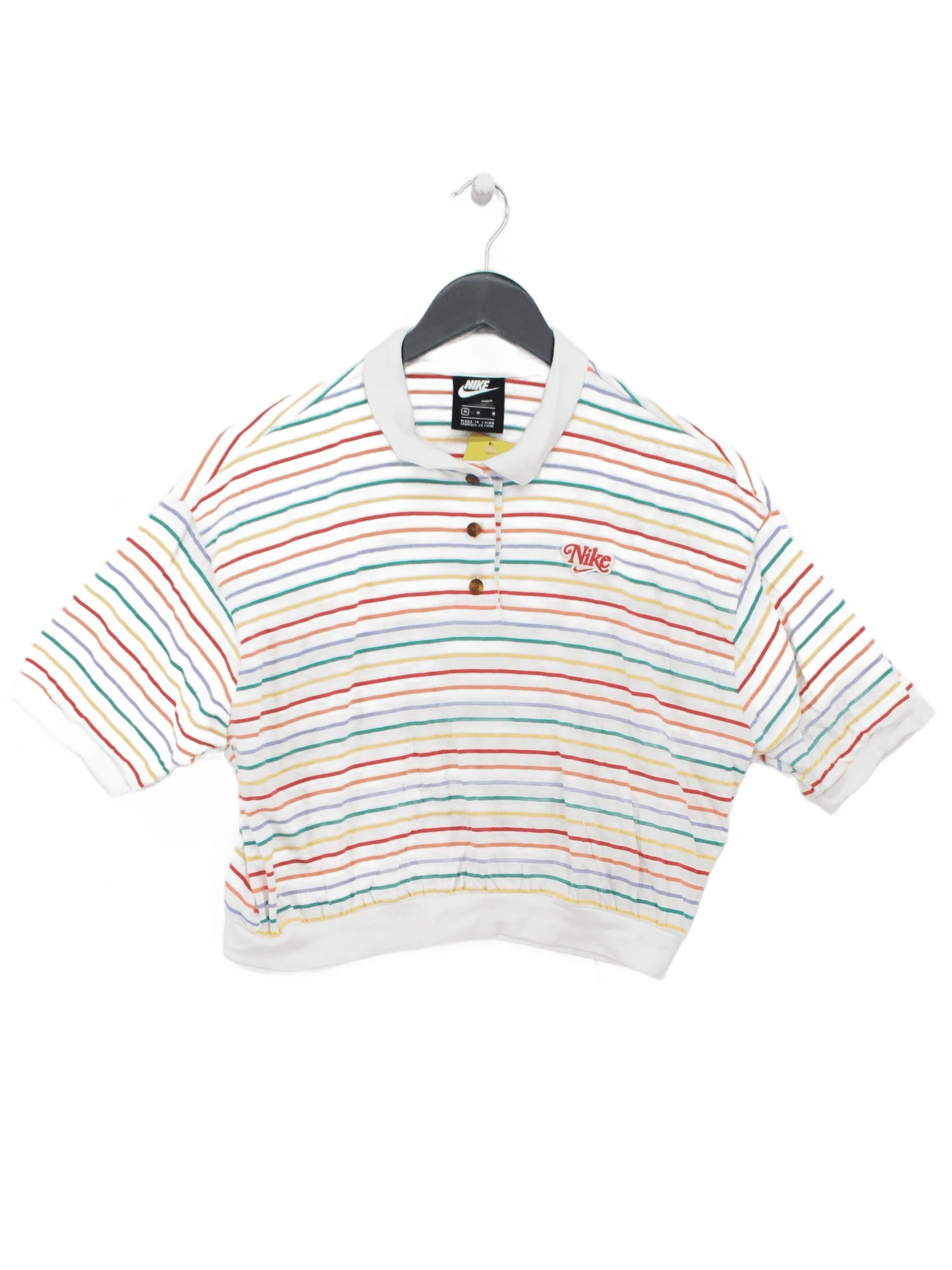 Nike Women's Polo M Multi Striped 100% Cotton Short Sleeve Collared Basic