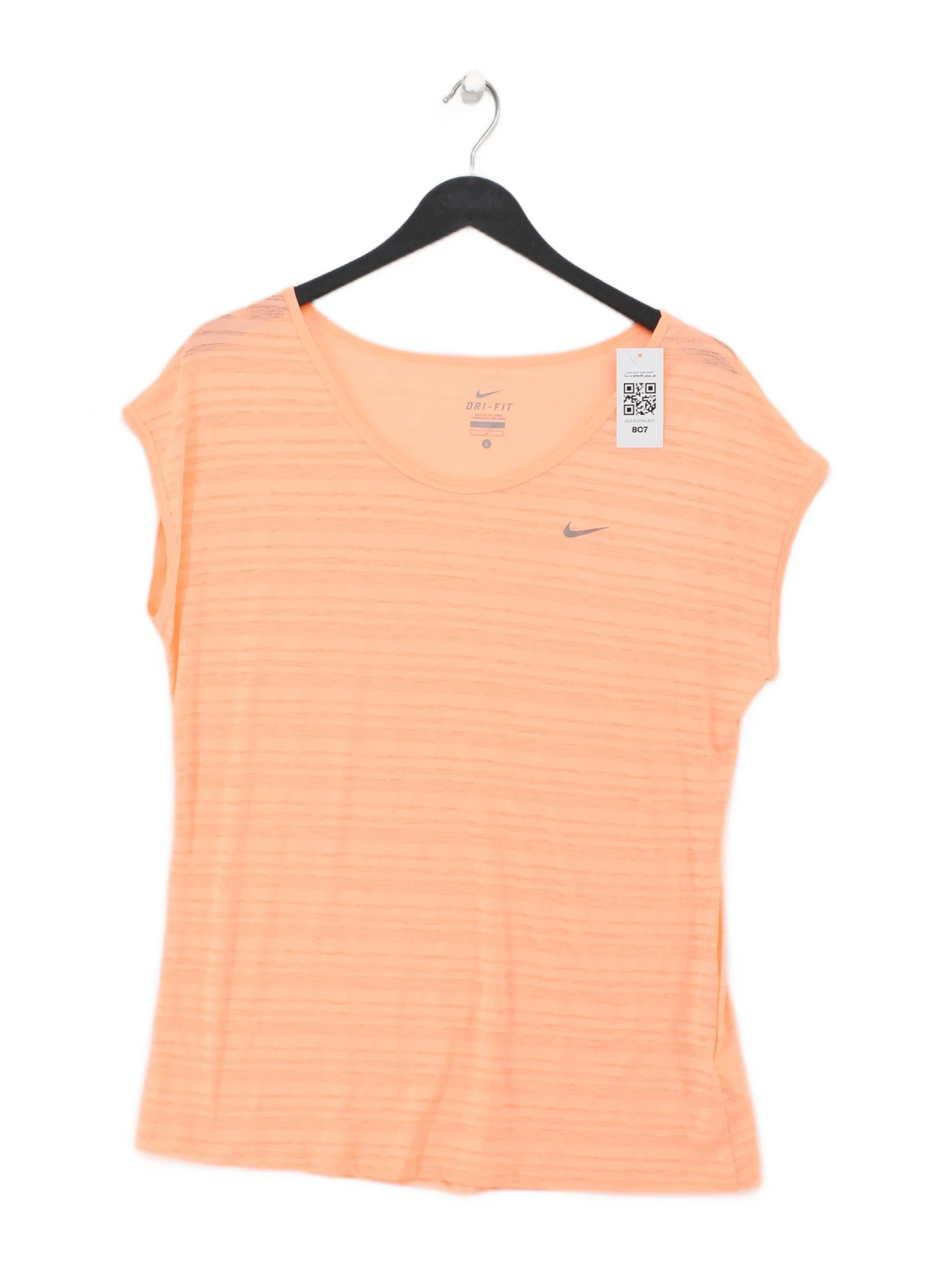 Nike Women's T-Shirt L Orange Striped 100% Polyester Basic