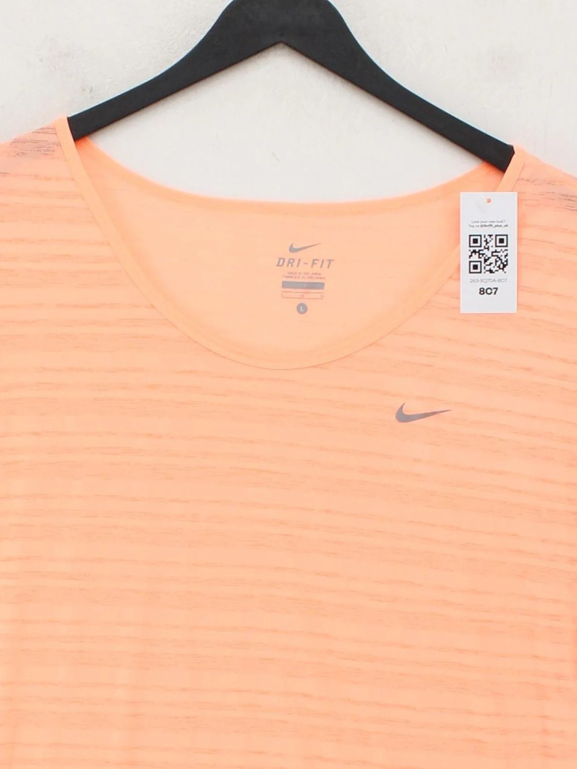 Nike Women's T-Shirt L Orange Striped 100% Polyester Basic - Image 3