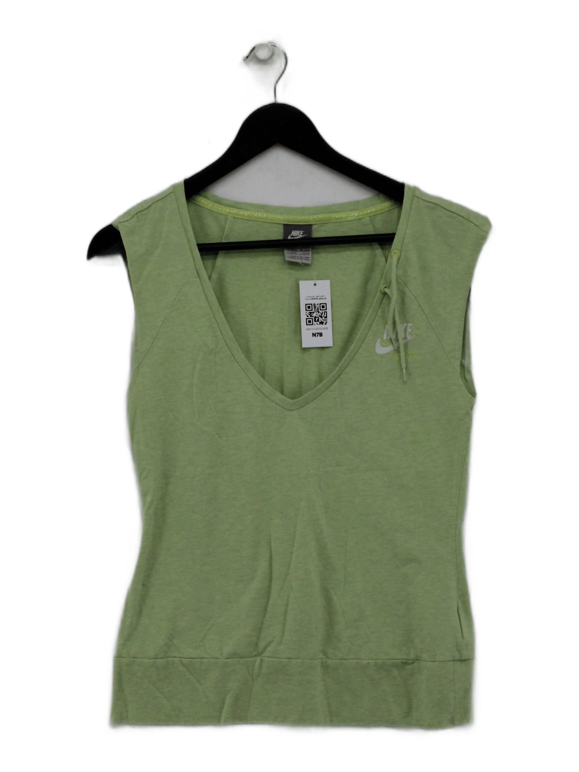 Nike Women's Top UK 10 Green Cotton with Elastane Sleeveless V-Neck Basic