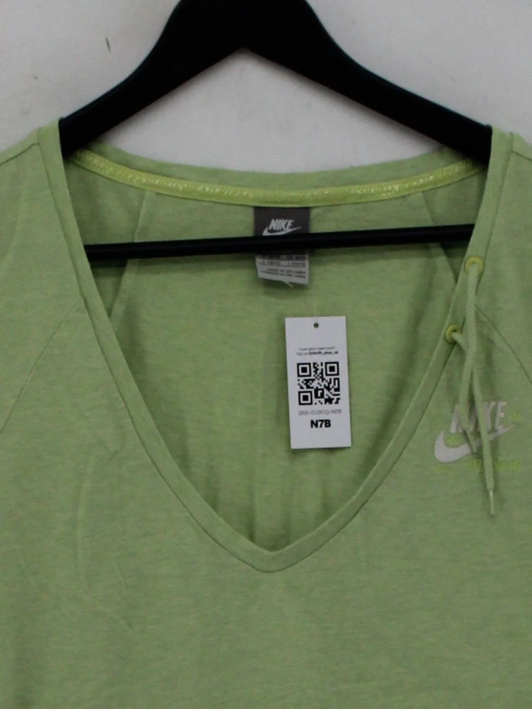 Nike Women's Top UK 10 Green Cotton with Elastane Sleeveless V-Neck Basic - Image 3