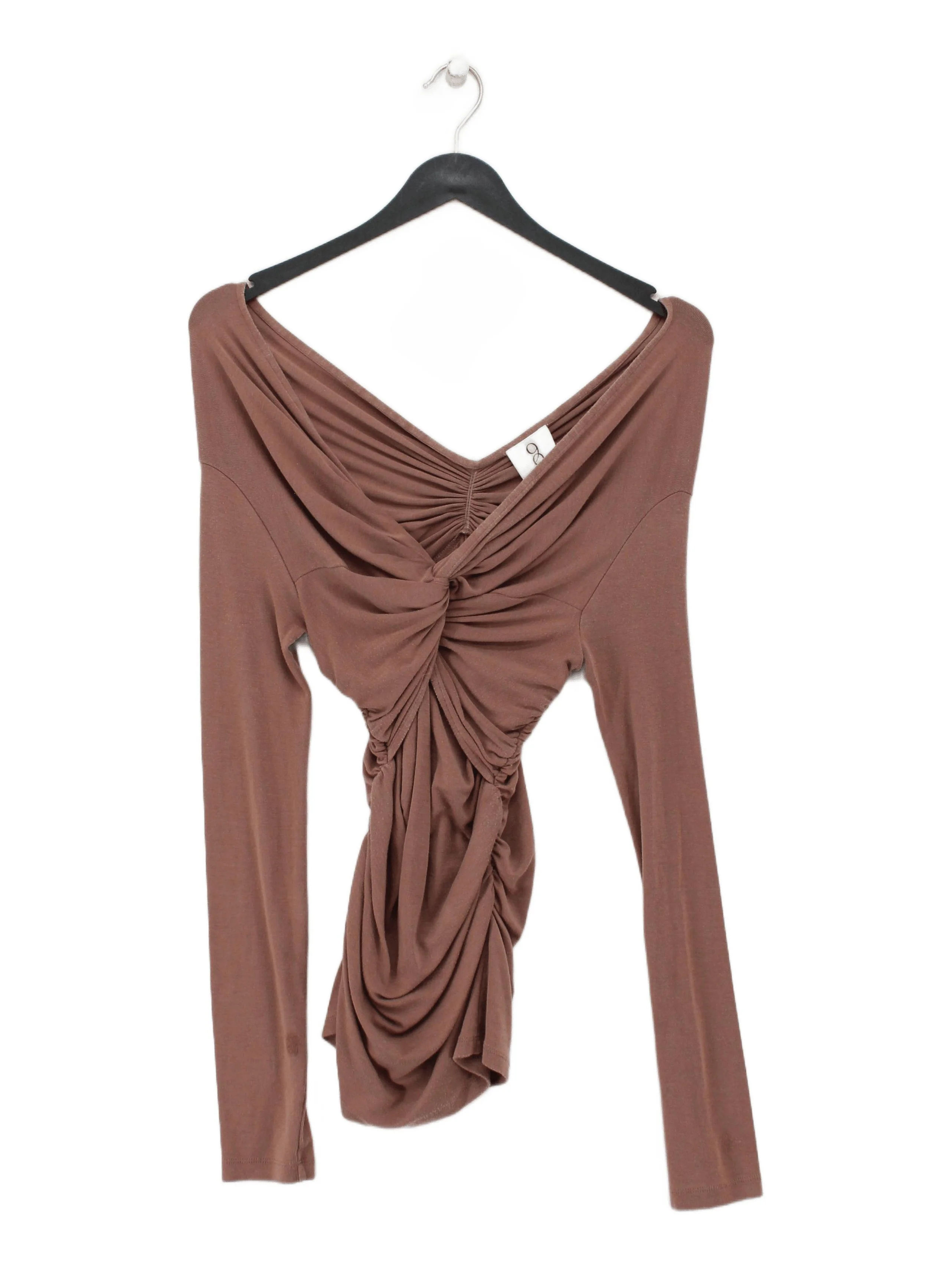 Ninety Percent Women's Top UK 8 Brown 100% Other Long Sleeve V-Neck Basic