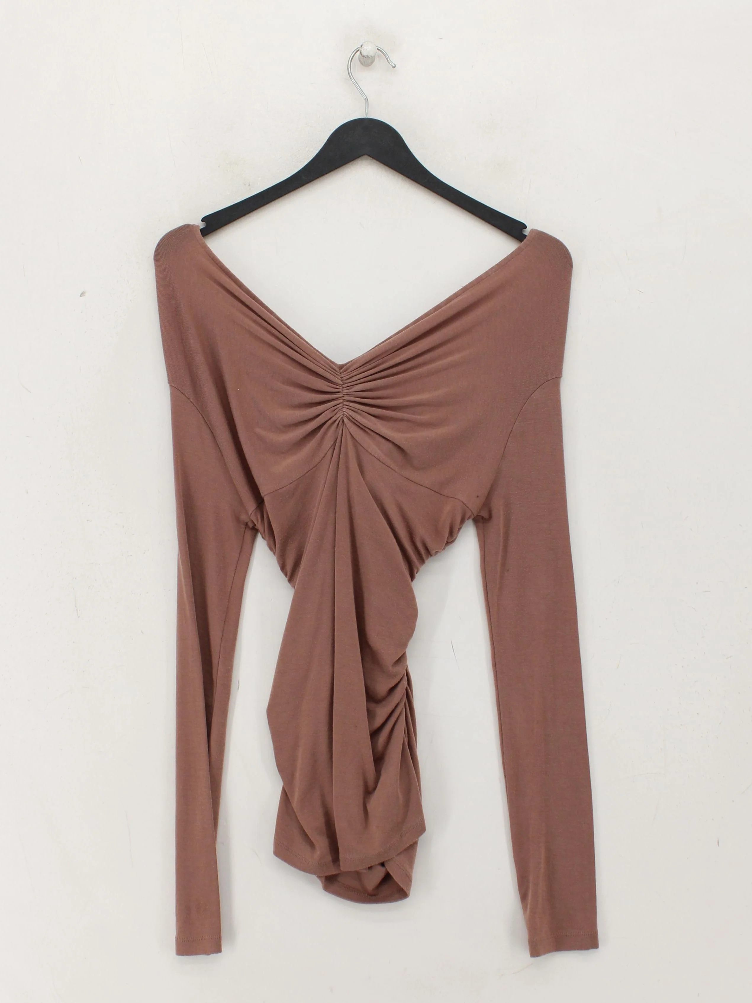 Ninety Percent Women's Top UK 8 Brown 100% Other Long Sleeve V-Neck Basic - Image 2