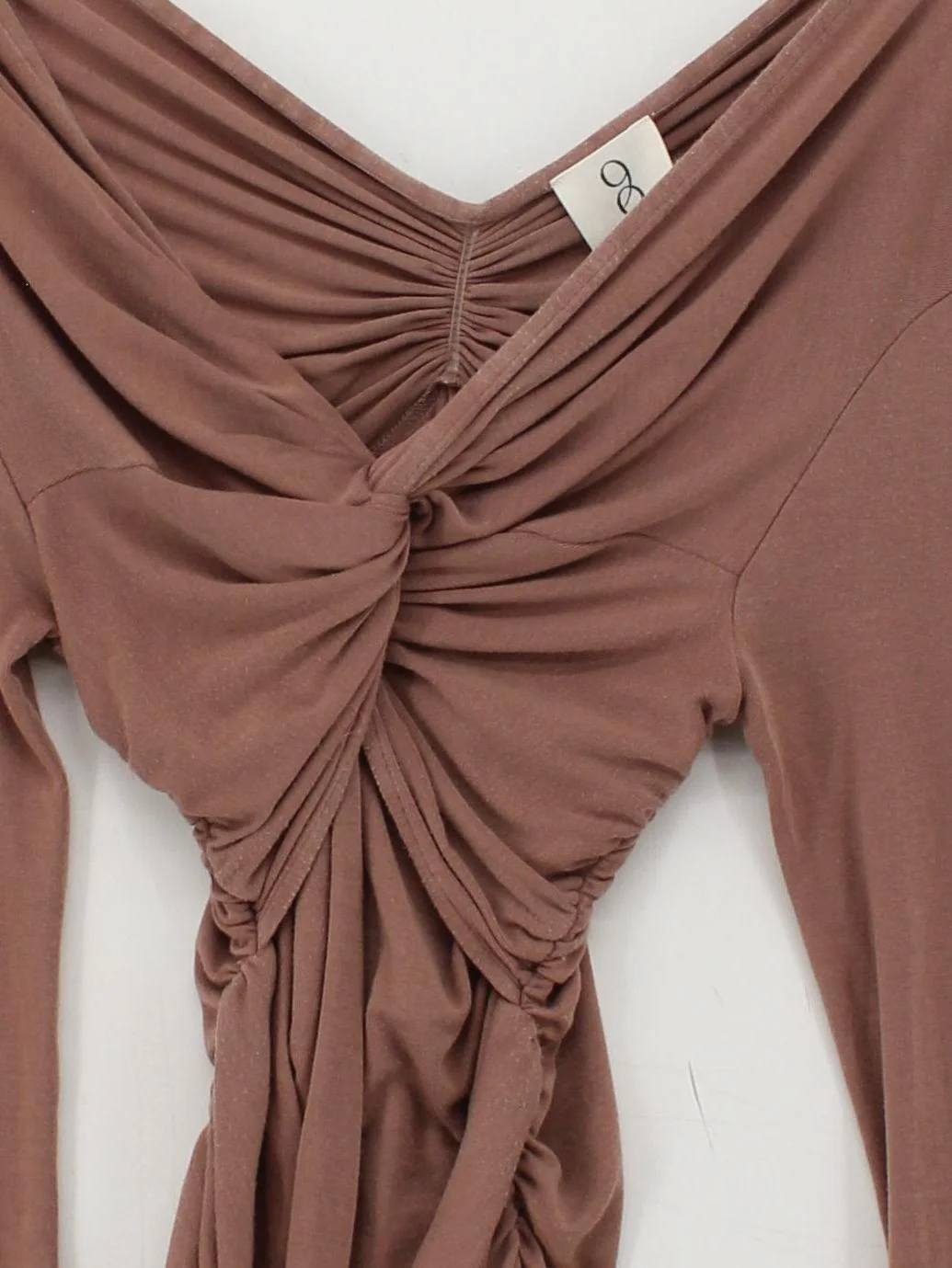 Ninety Percent Women's Top UK 8 Brown 100% Other Long Sleeve V-Neck Basic - Image 3