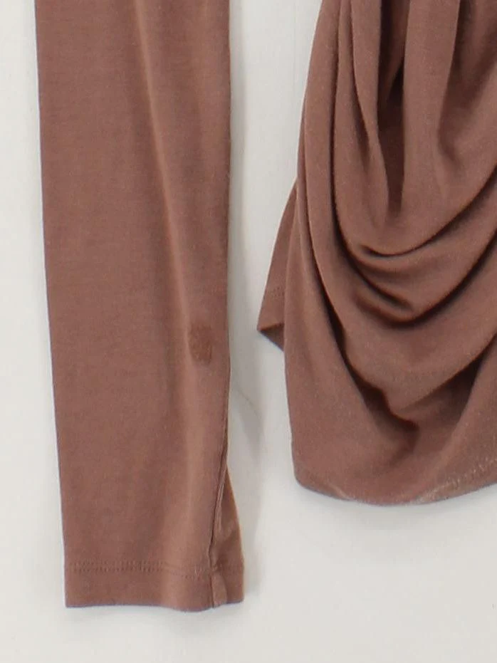 Ninety Percent Women's Top UK 8 Brown 100% Other Long Sleeve V-Neck Basic - Image 4