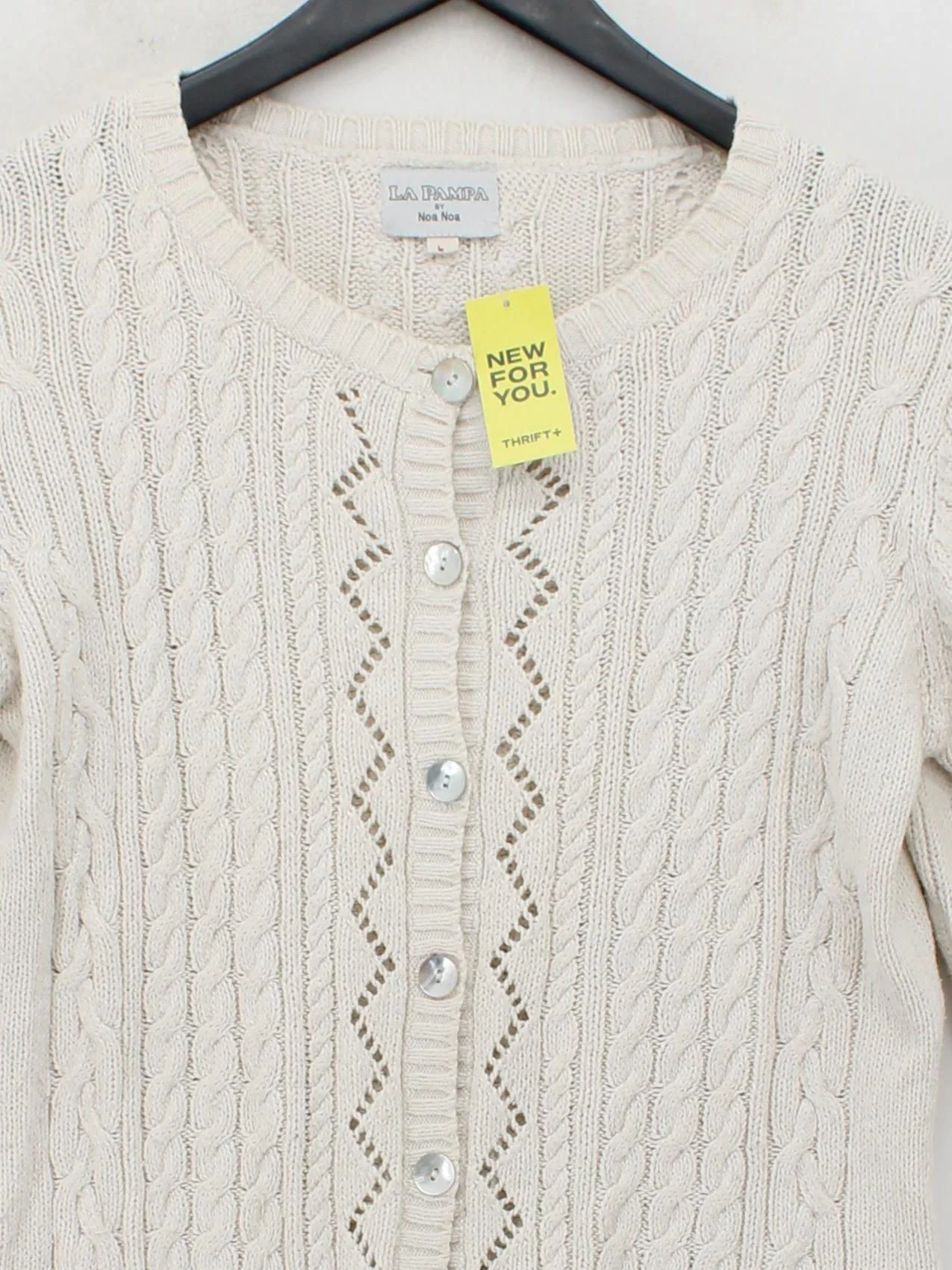 Noa Noa Women's Cardigan L Cream 100% Cotton Round Neck Cardigan - Image 3