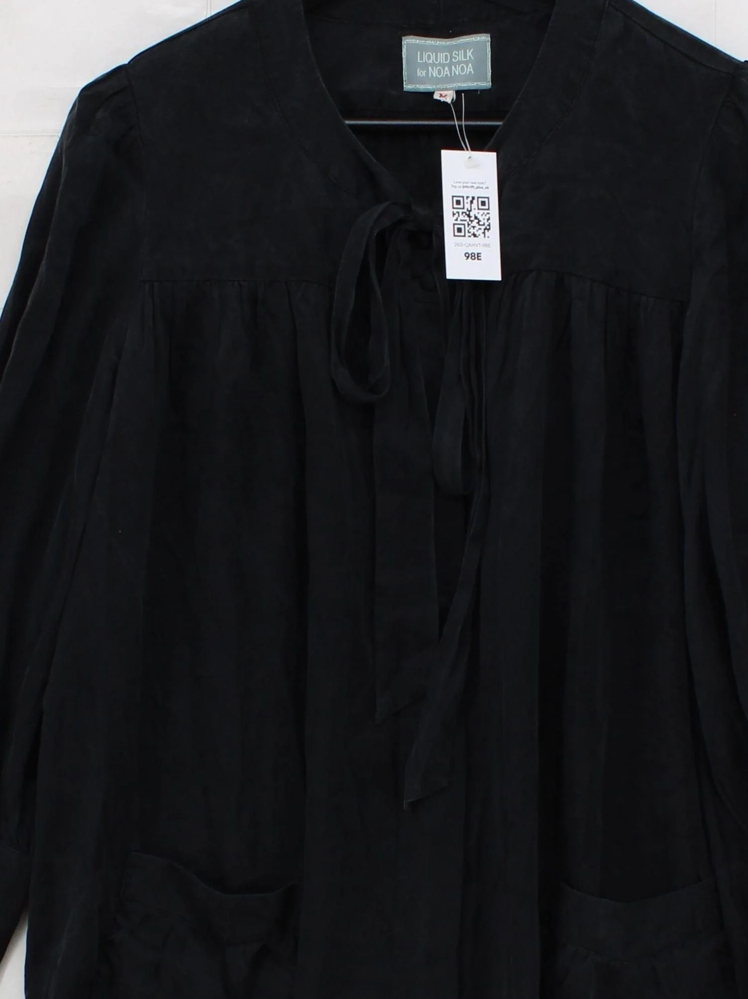 Noa Noa Women's Top M Black 100% Silk Long Sleeve Collared Tunic - Image 3