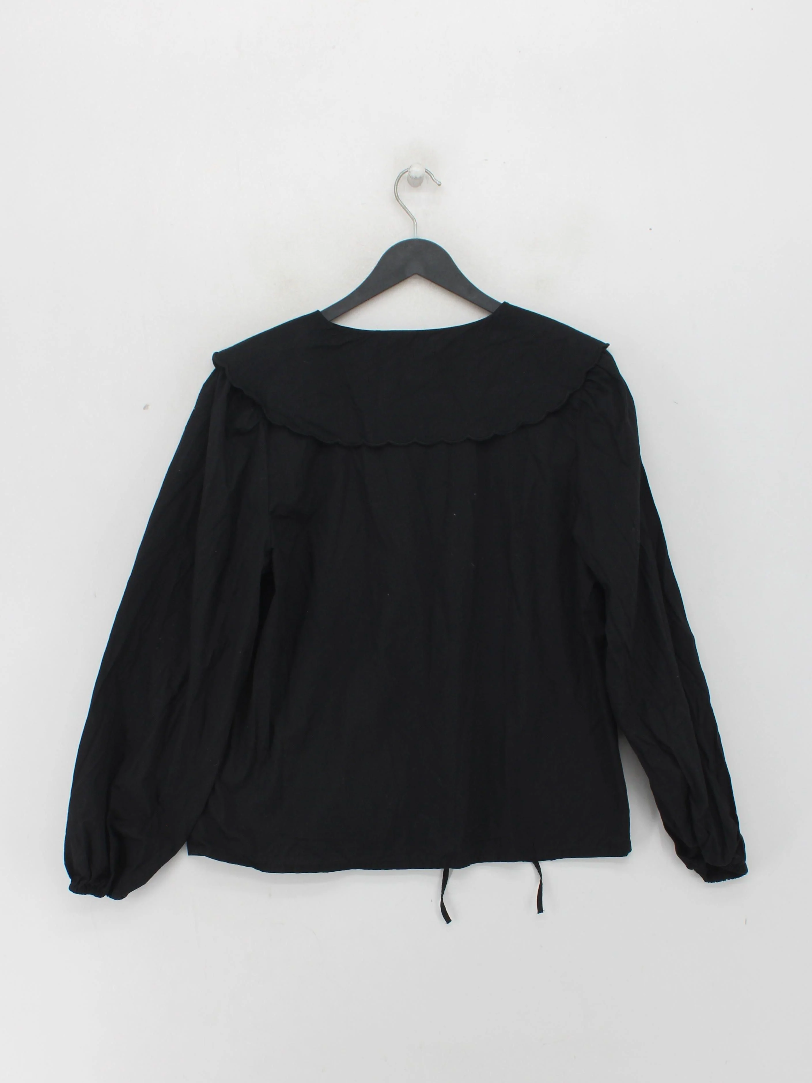 Nobody's Child Women's Blouse UK 12 Black 100% Cotton Long Sleeve Collared Basic - Image 2