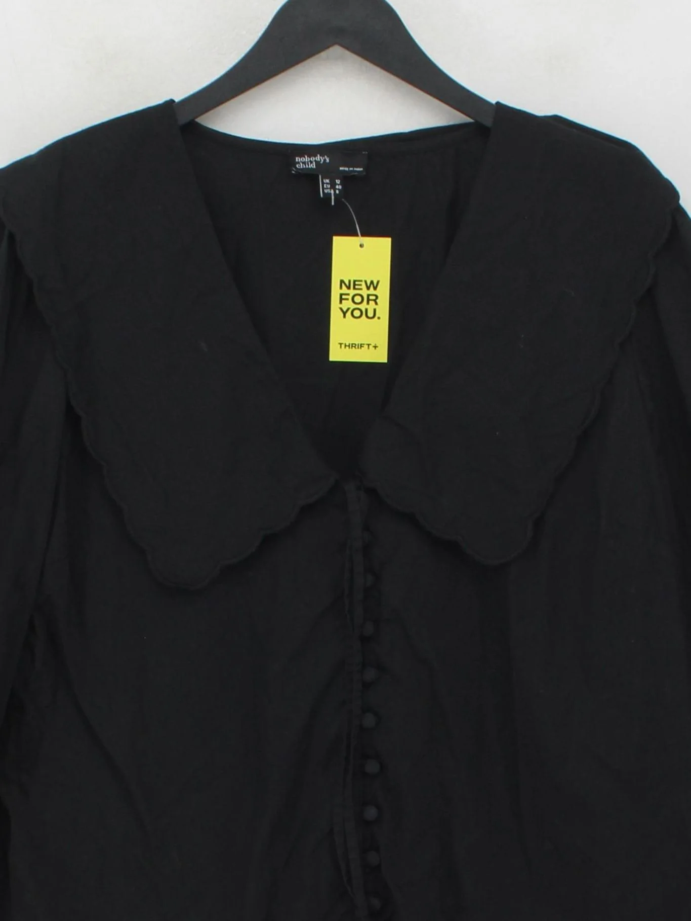 Nobody's Child Women's Blouse UK 12 Black 100% Cotton Long Sleeve Collared Basic - Image 3