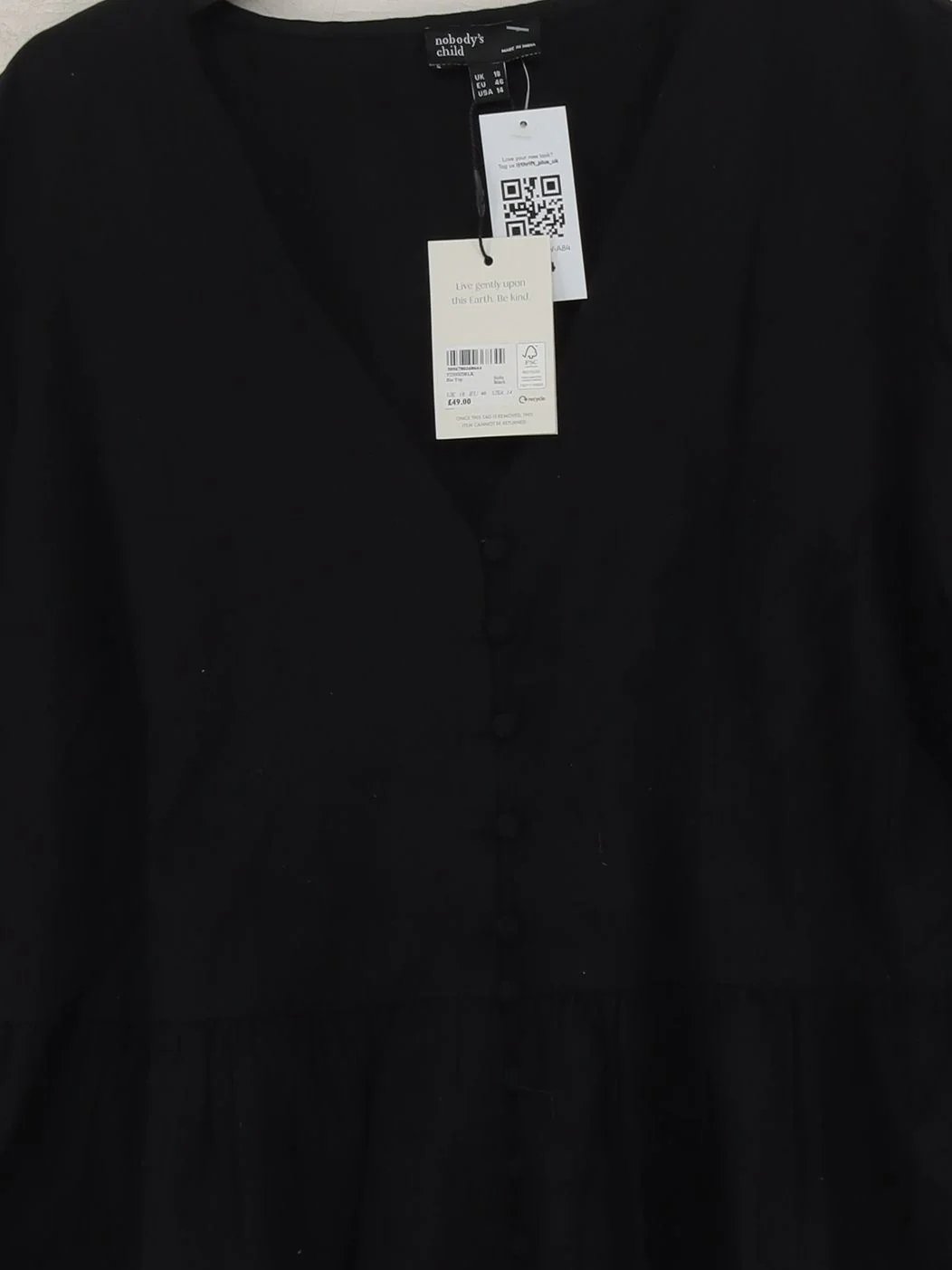Nobody's Child Women's Blouse UK 18 Black 100% Cotton Basic New with tags - Image 3