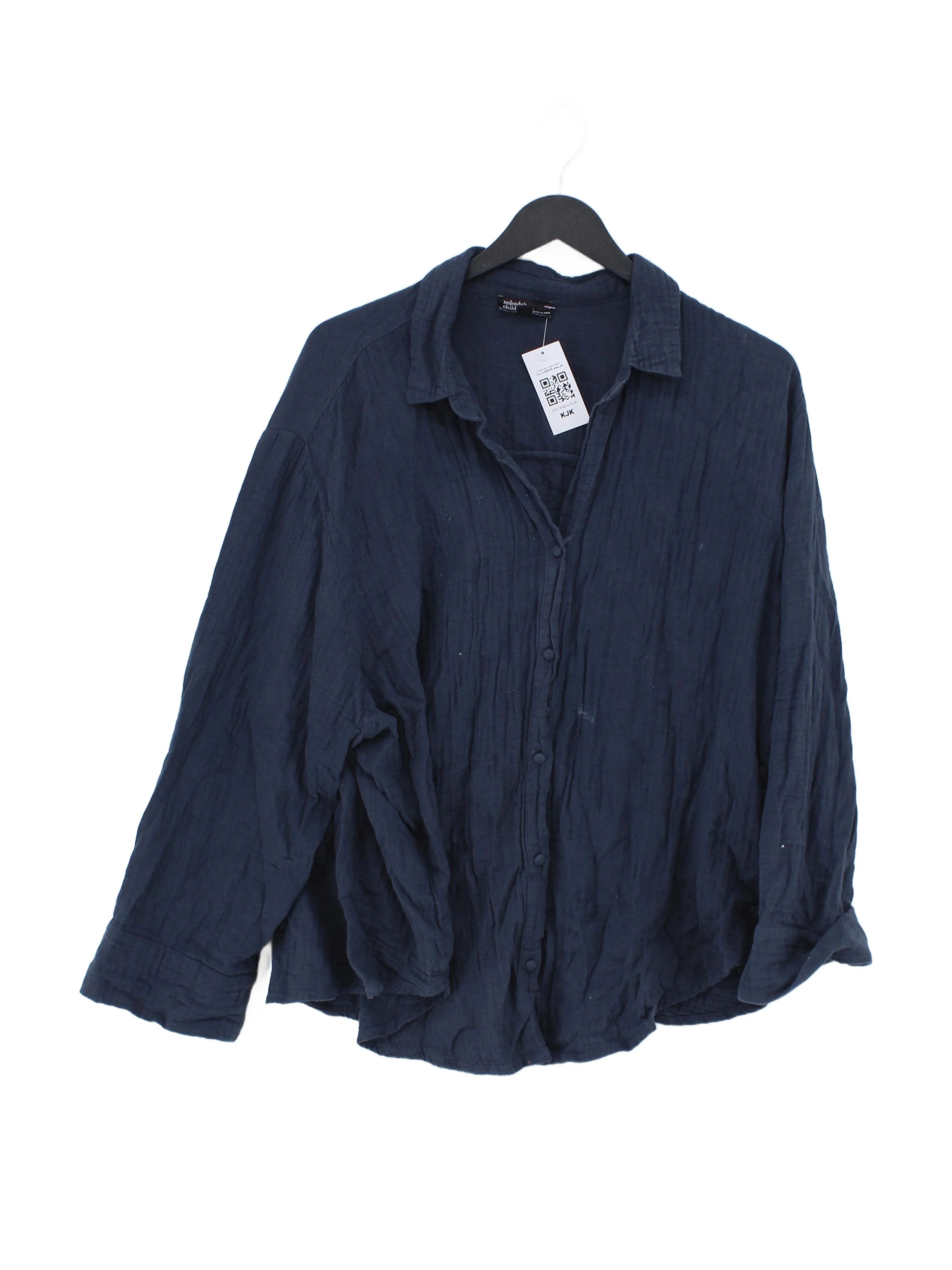 Nobody's Child Women's Shirt UK 14 Blue 100% Cotton Long Sleeve Collared Basic
