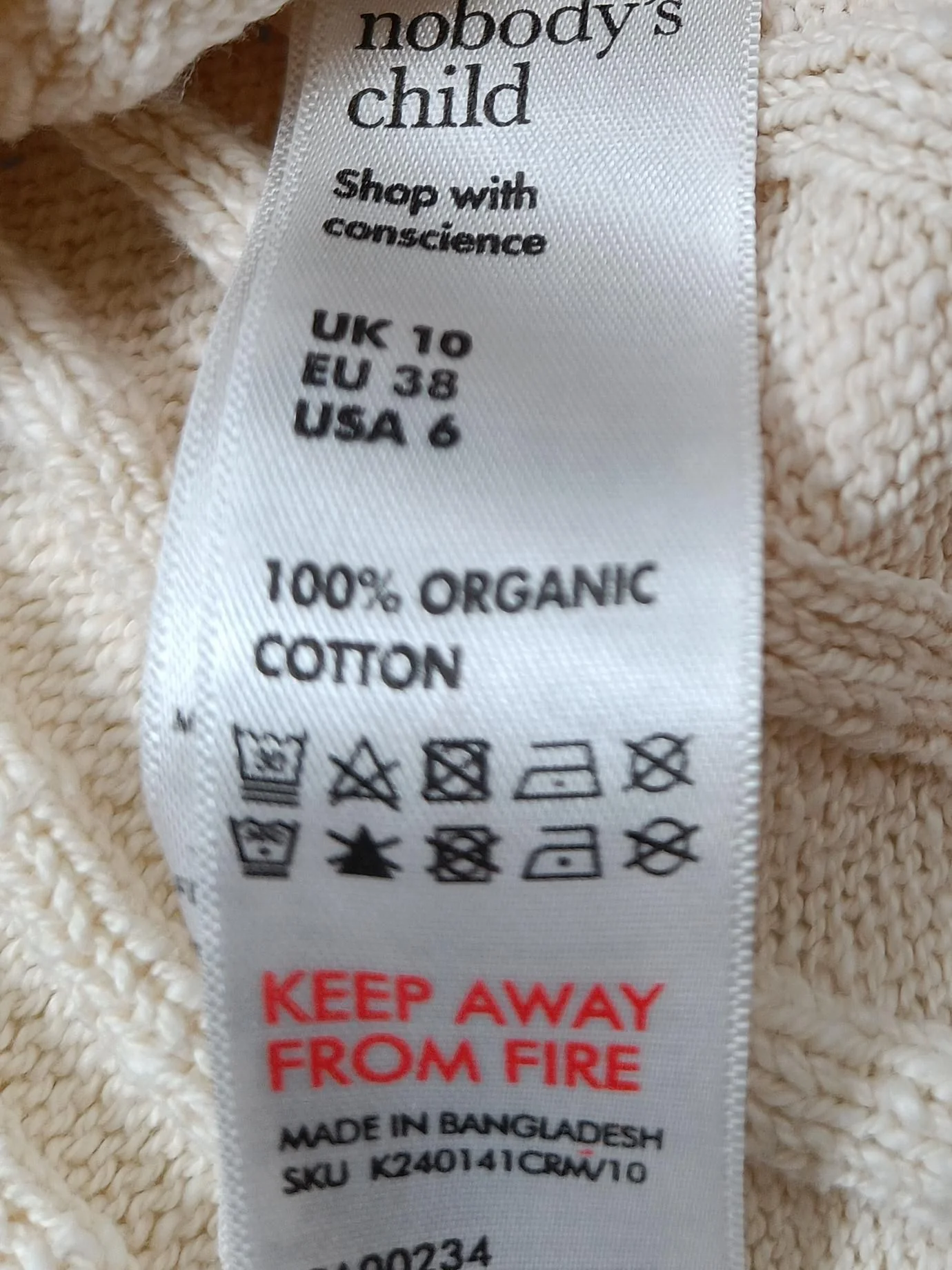 Nobody's Child Women's Top UK 10 Cream 100% Cotton Sleeveless High Neck Basic - Image 6