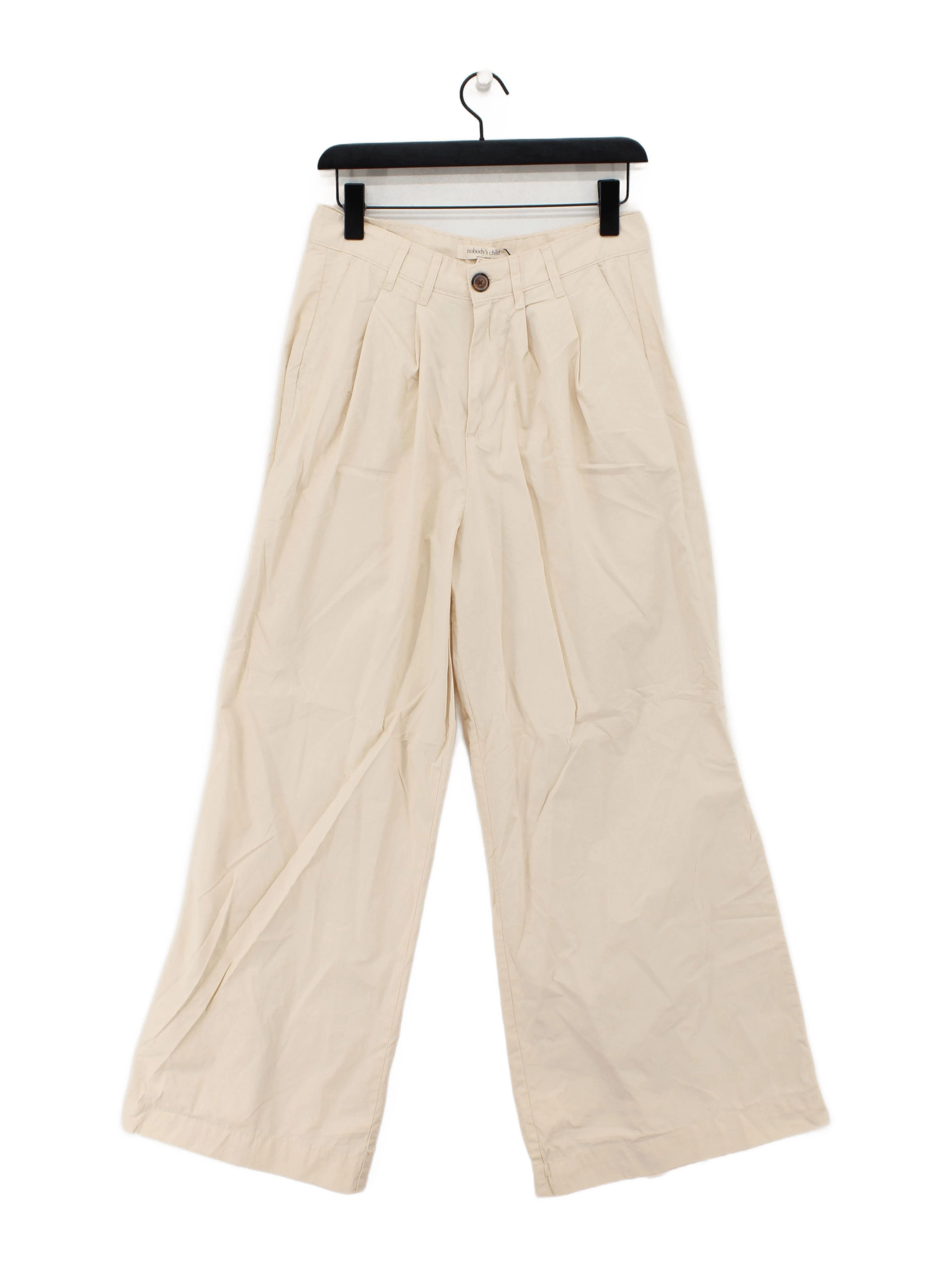 Nobody's Child Women's Trousers UK 12 Cream 100% Cotton Wide-Leg Chino